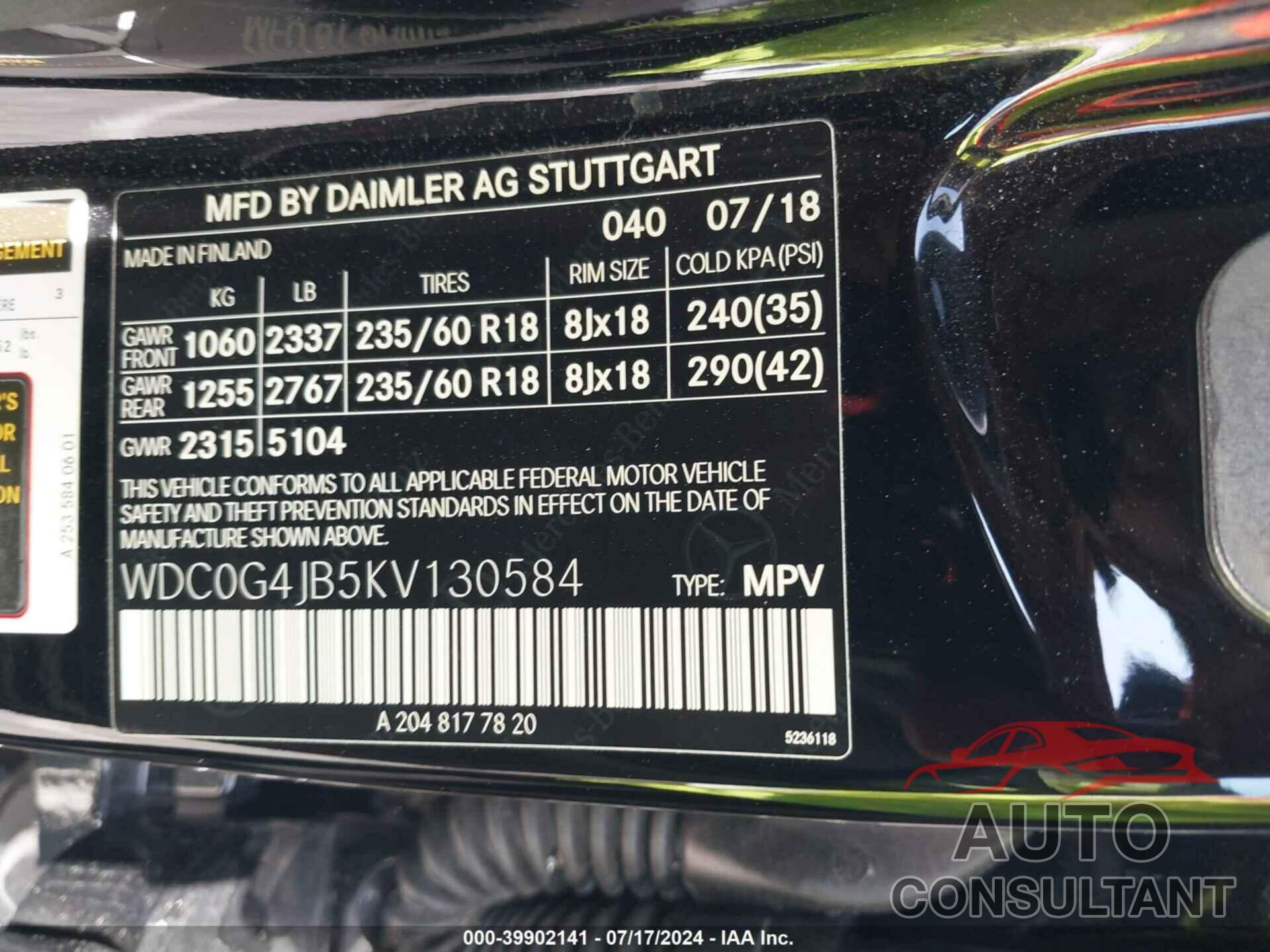 MERCEDES-BENZ GLC 300 2019 - WDC0G4JB5KV130584