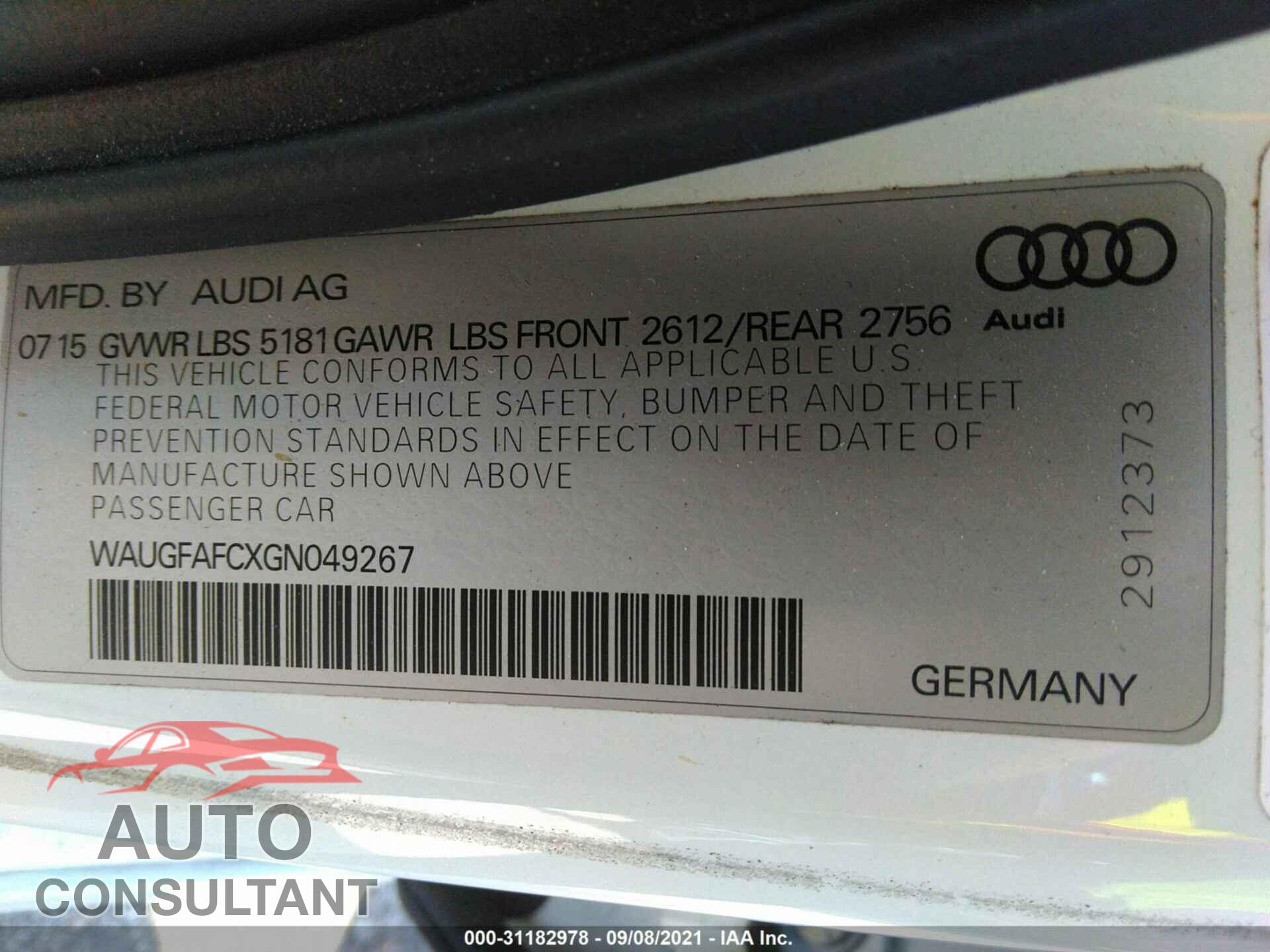 AUDI A6 2016 - WAUGFAFCXGN049267