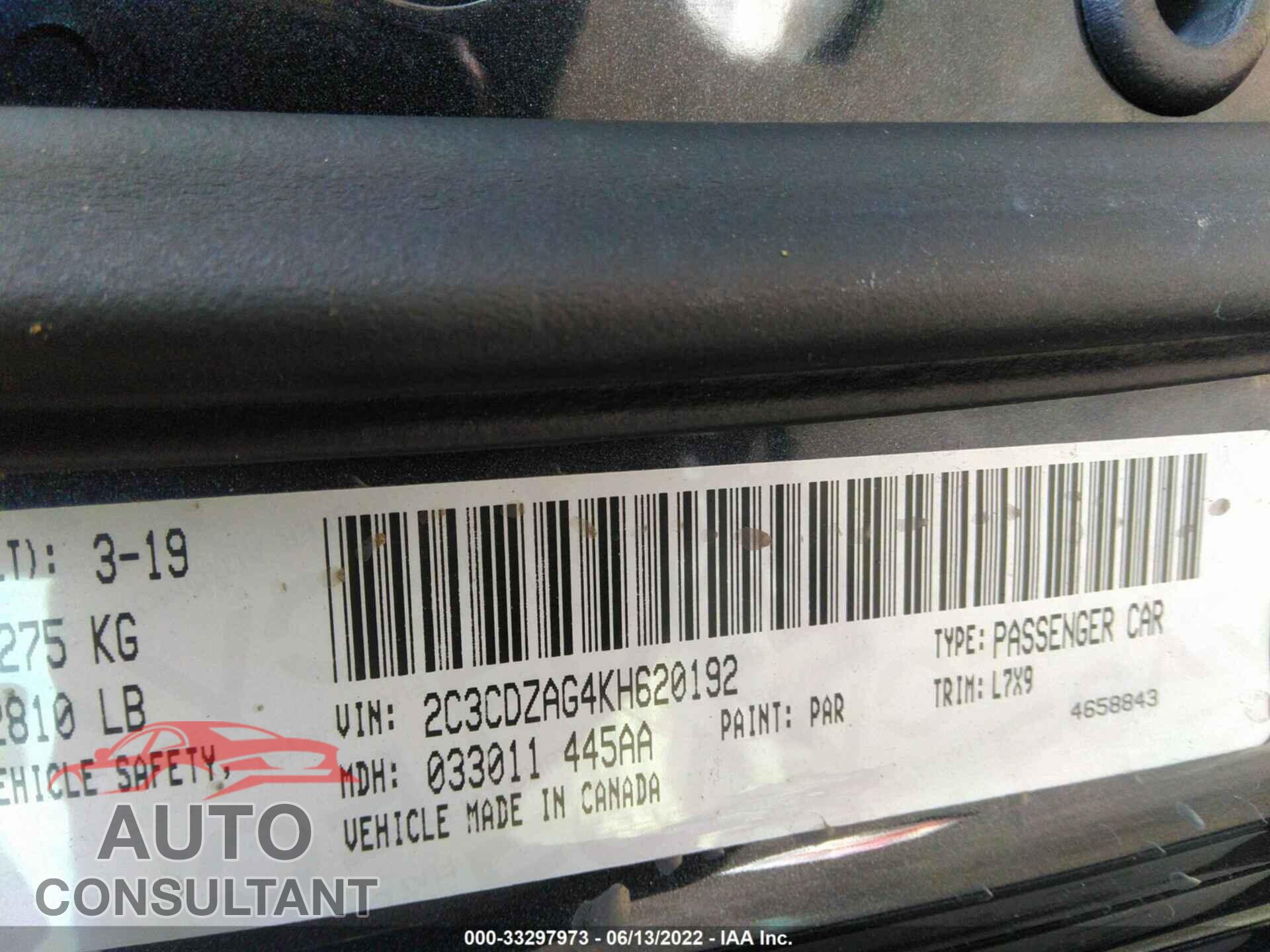 DODGE CHALLENGER 2019 - 2C3CDZAG4KH620192