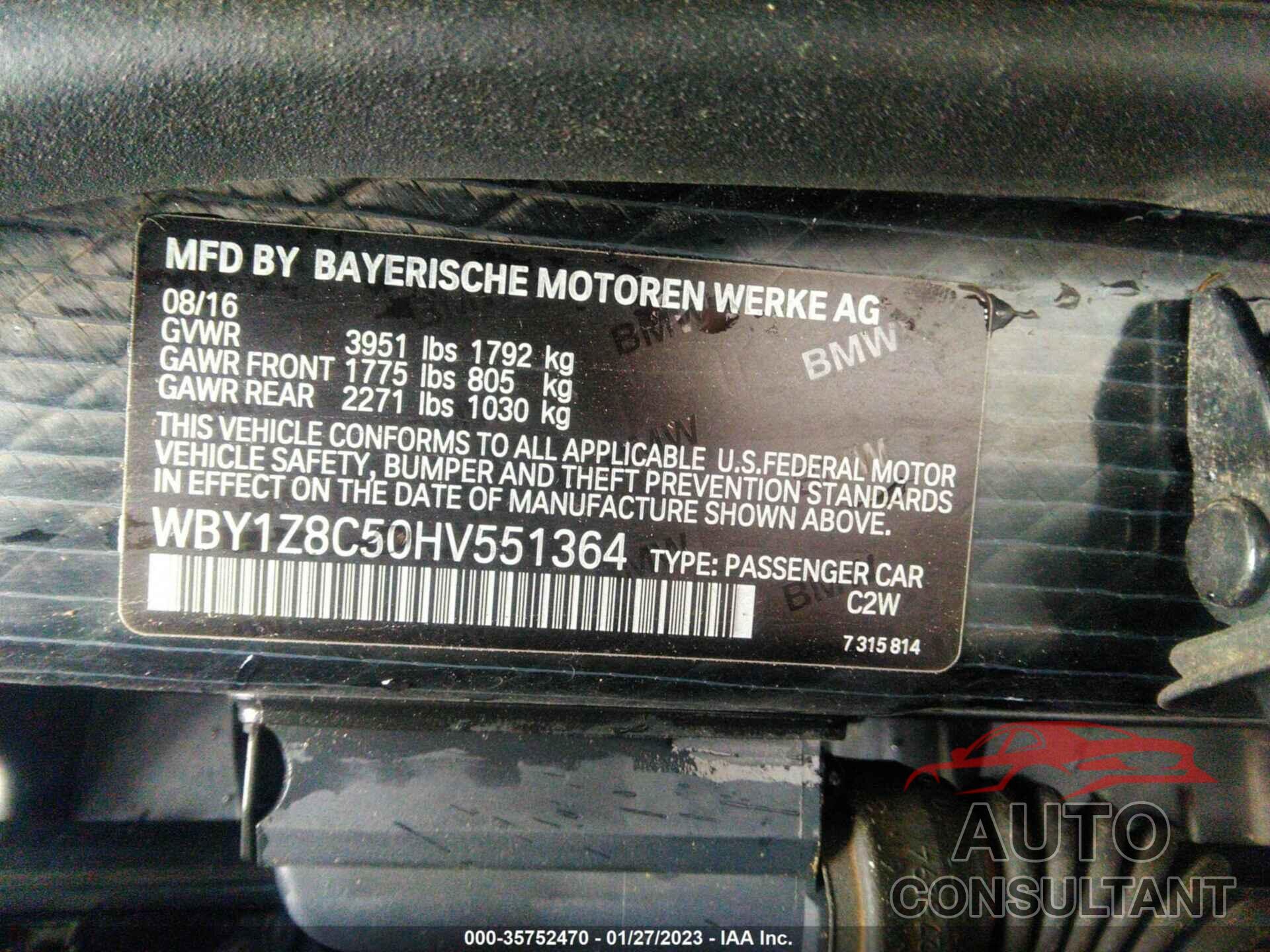 BMW I3 2017 - WBY1Z8C50HV551364