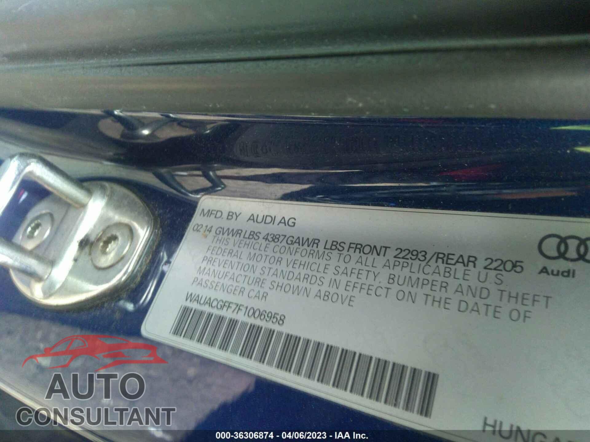 AUDI A3 2015 - WAUACGFF7F1006958