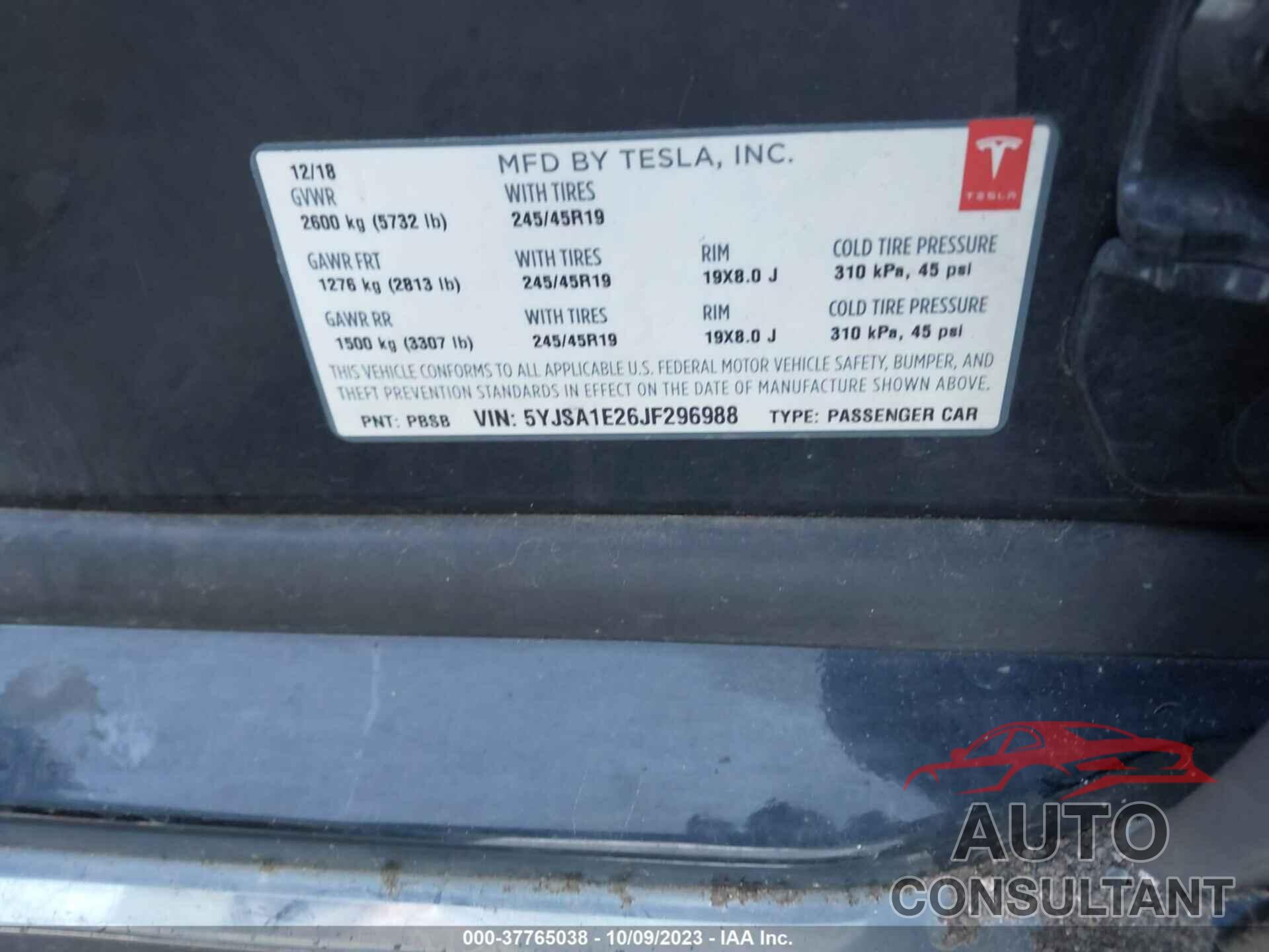 TESLA MODEL S 2018 - 5YJSA1E26JF296988