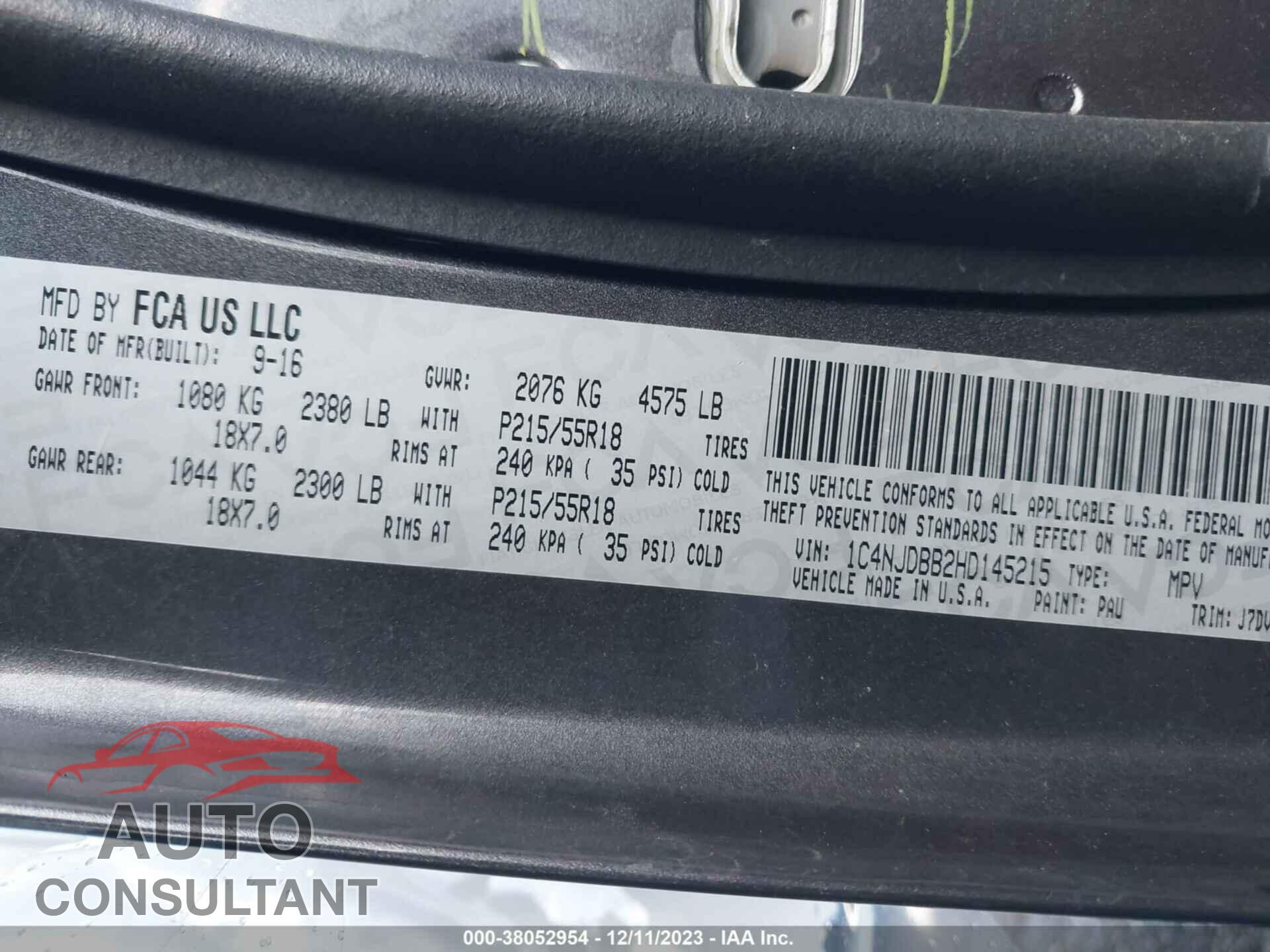 JEEP COMPASS 2017 - 1C4NJDBB2HD145215