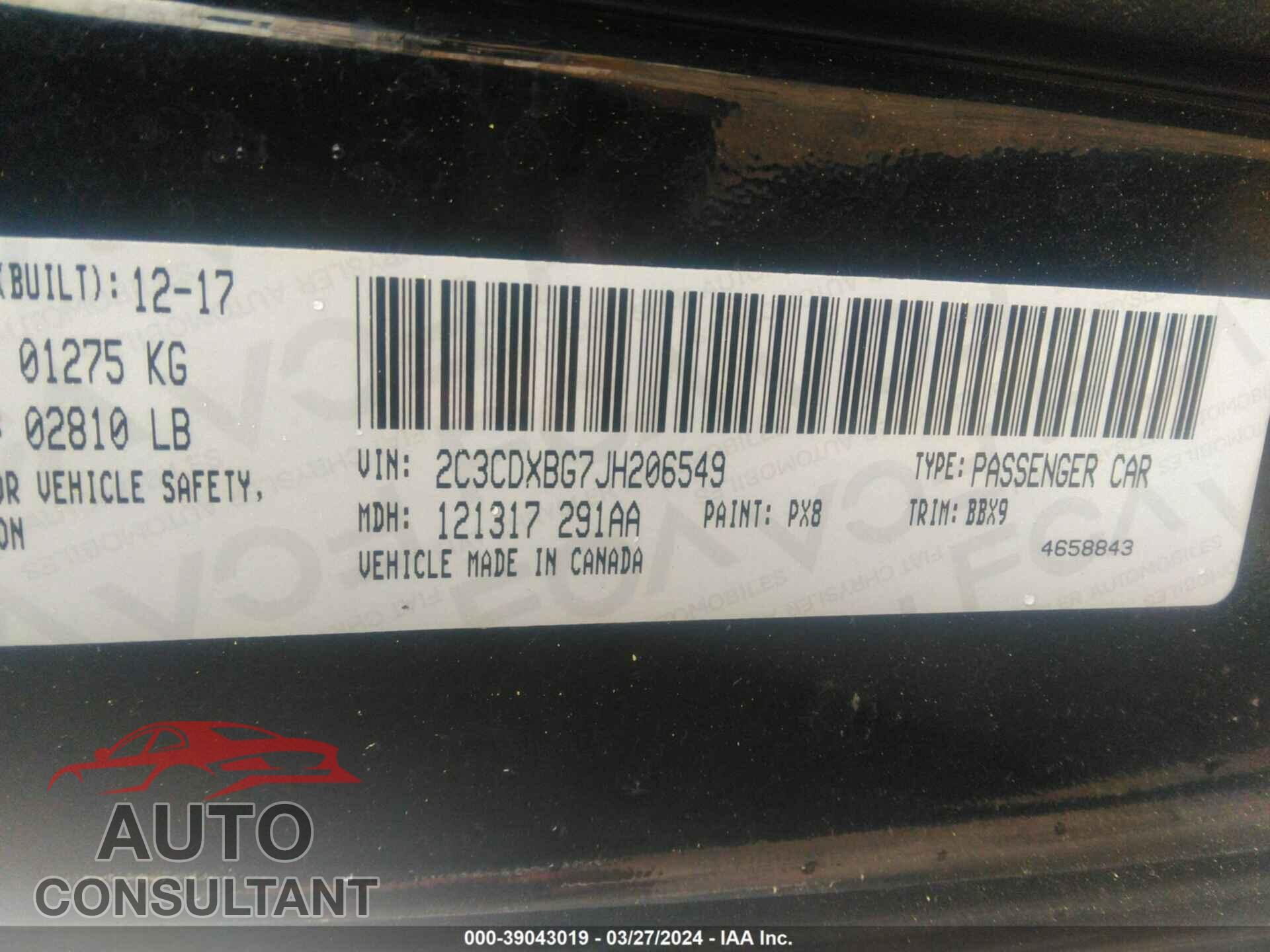 DODGE CHARGER 2018 - 2C3CDXBG7JH206549