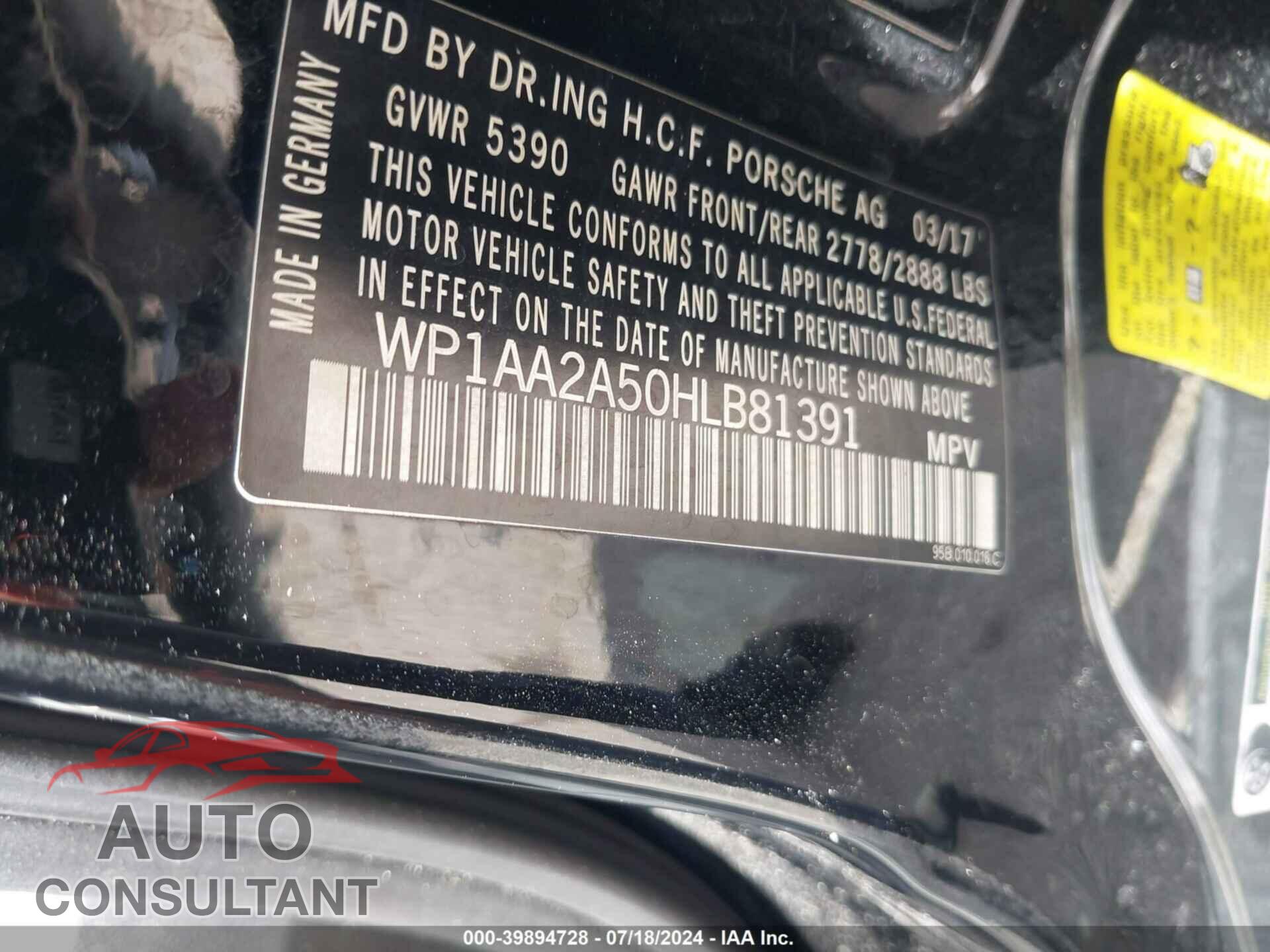 PORSCHE MACAN 2017 - WP1AA2A50HLB81391