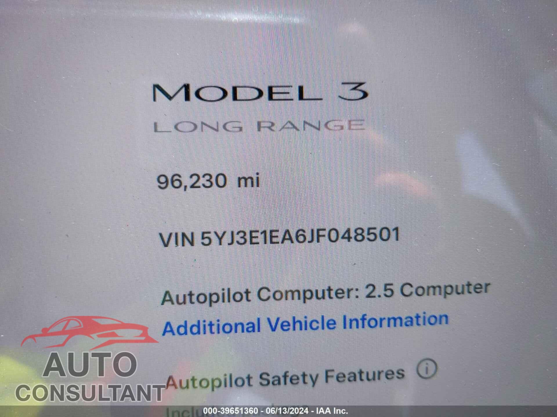TESLA MODEL 3 2018 - 5YJ3E1EA6JF048501