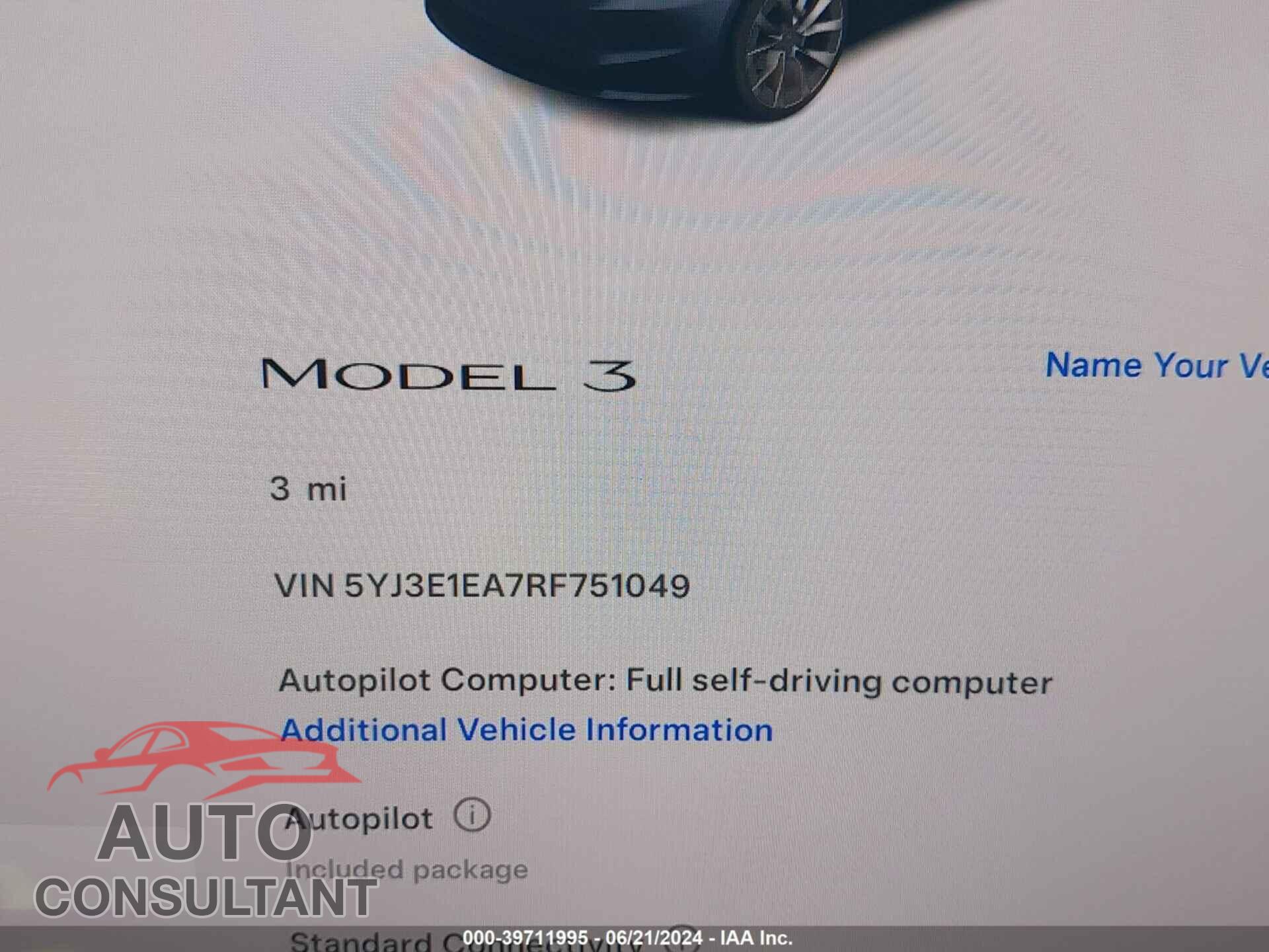TESLA MODEL 3 2024 - 5YJ3E1EA7RF751049