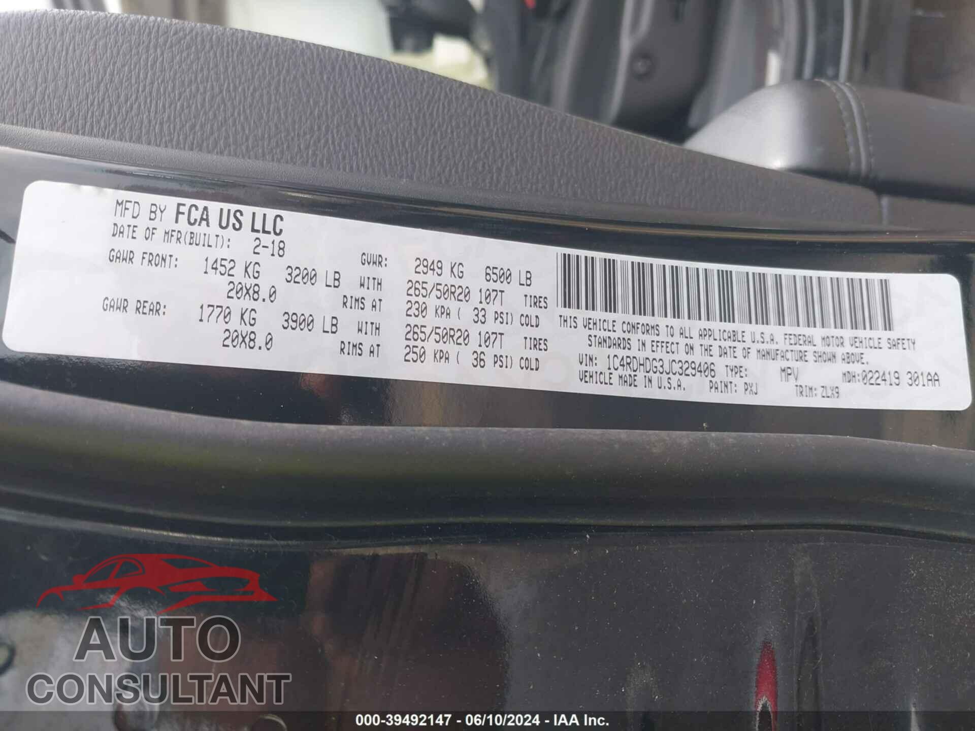 DODGE DURANGO 2018 - 1C4RDHDG3JC329406
