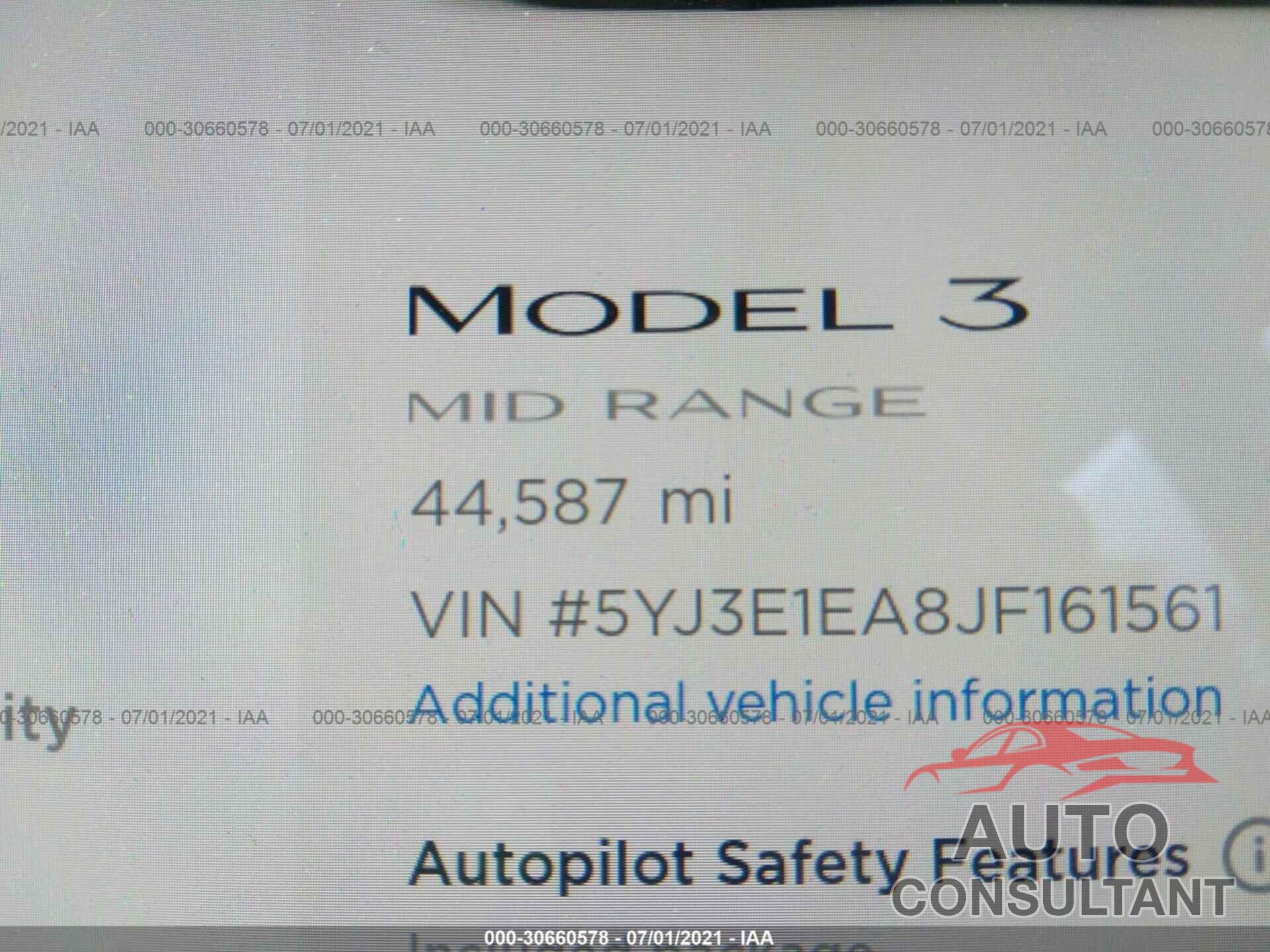 TESLA MODEL 3 2018 - 5YJ3E1EA8JF161561