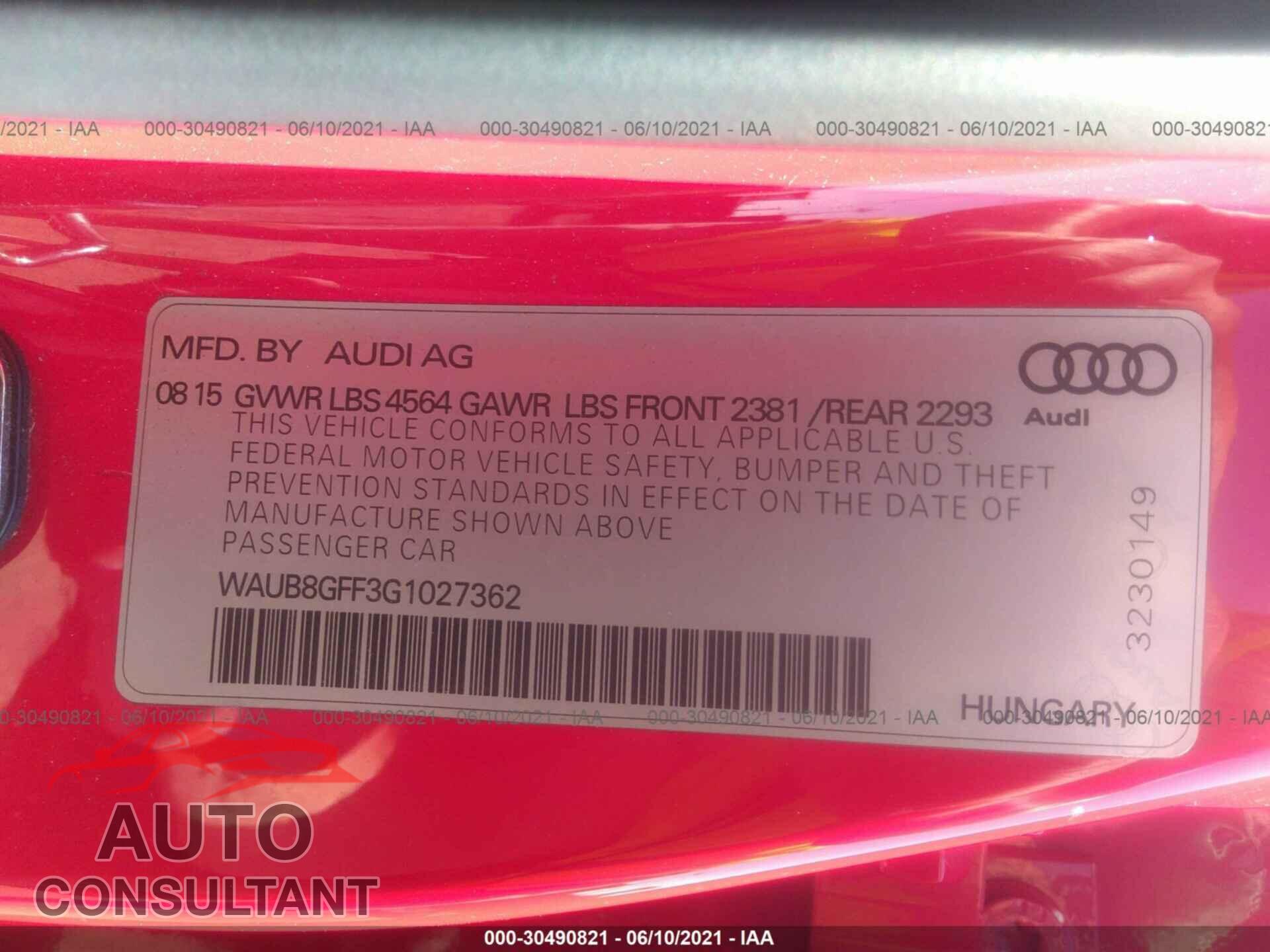 AUDI A3 2016 - WAUB8GFF3G1027362