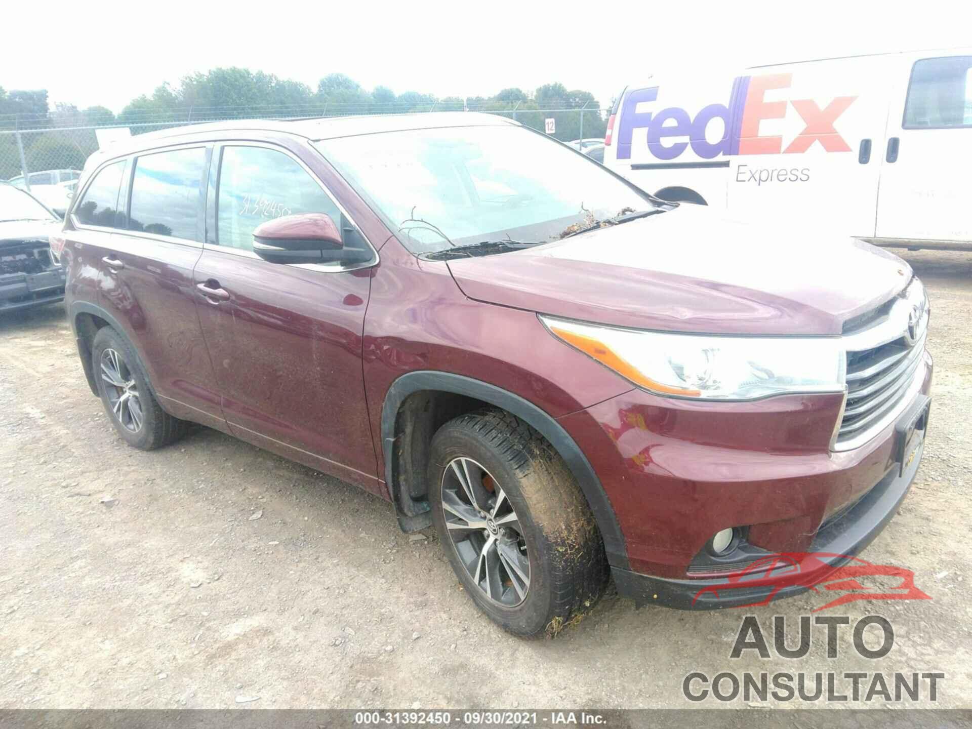 TOYOTA HIGHLANDER 2016 - 5TDJKRFH7GS308404