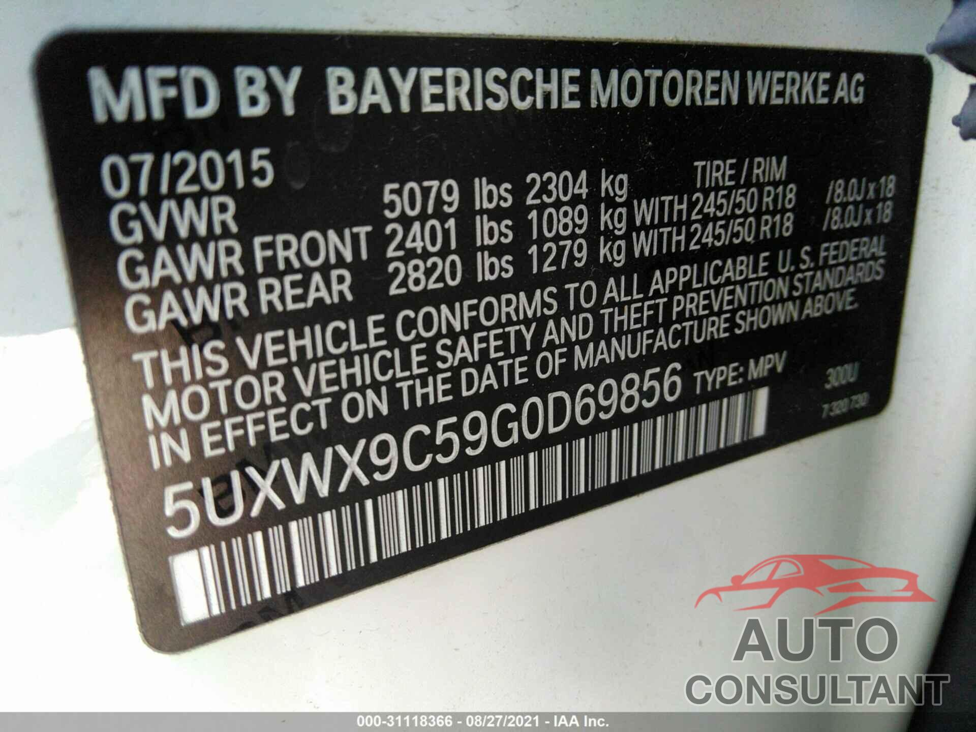 BMW X3 2016 - 5UXWX9C59G0D69856