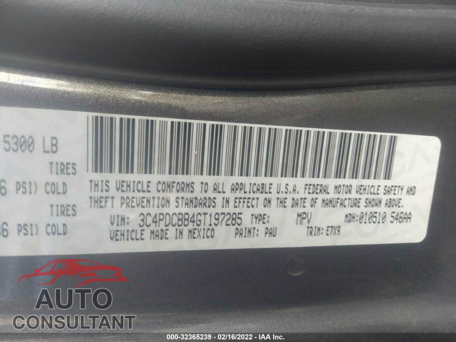 DODGE JOURNEY 2016 - 3C4PDCBB4GT197285