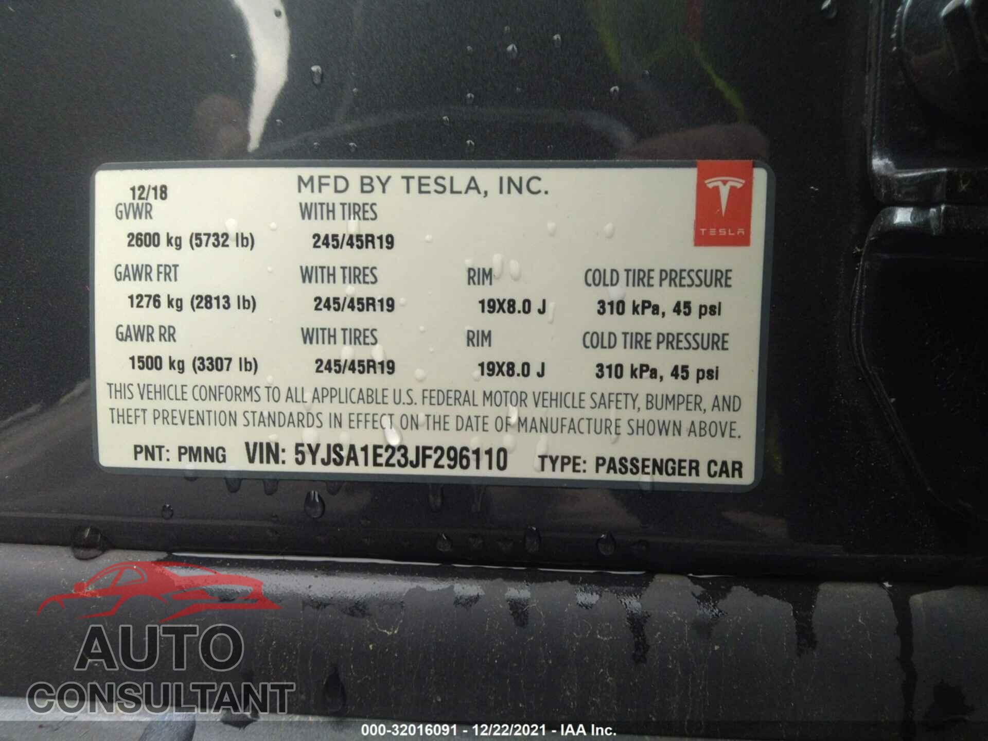 TESLA MODEL S 2018 - 5YJSA1E23JF296110