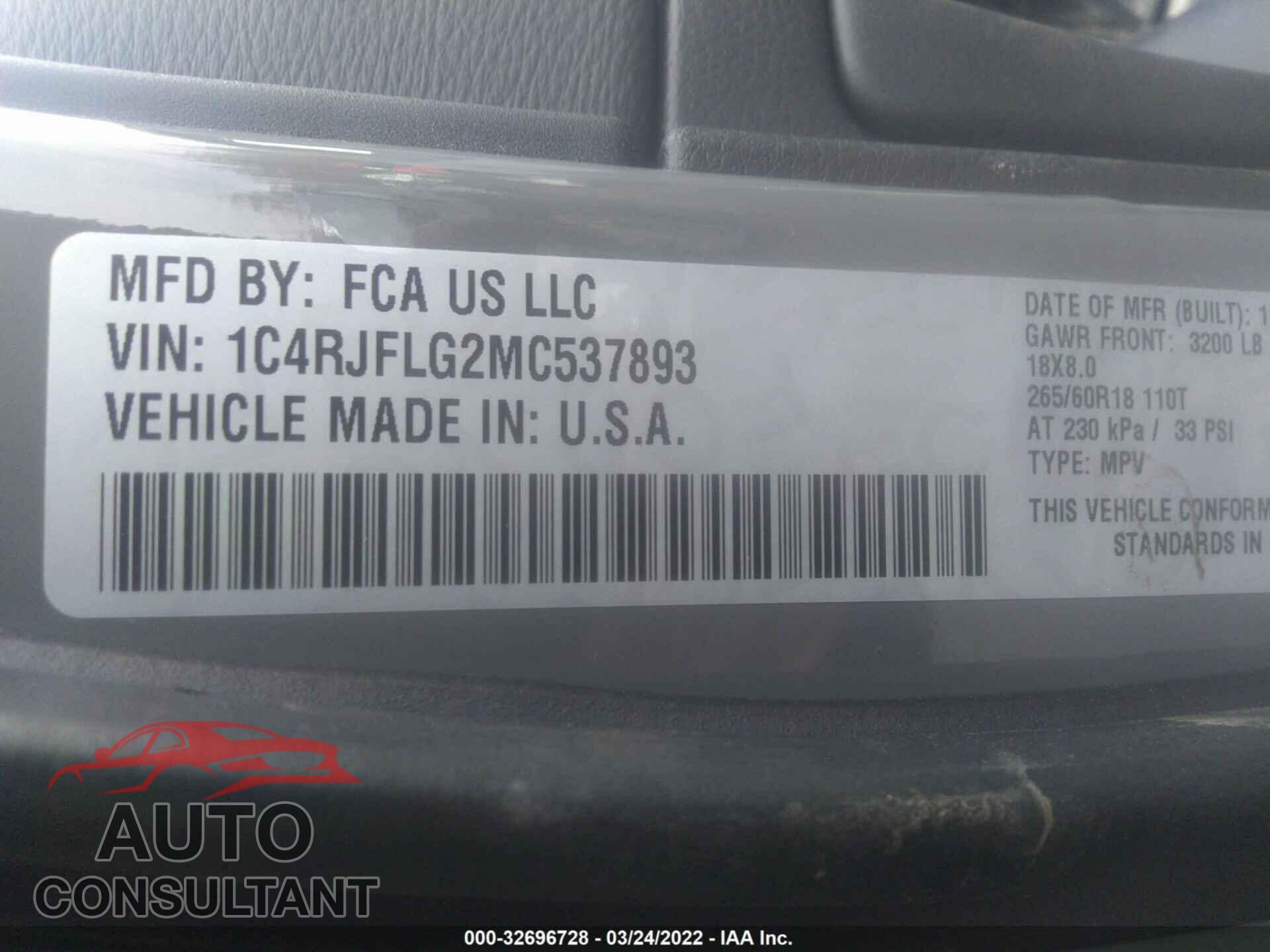 JEEP GRAND CHEROKEE 2021 - 1C4RJFLG2MC537893