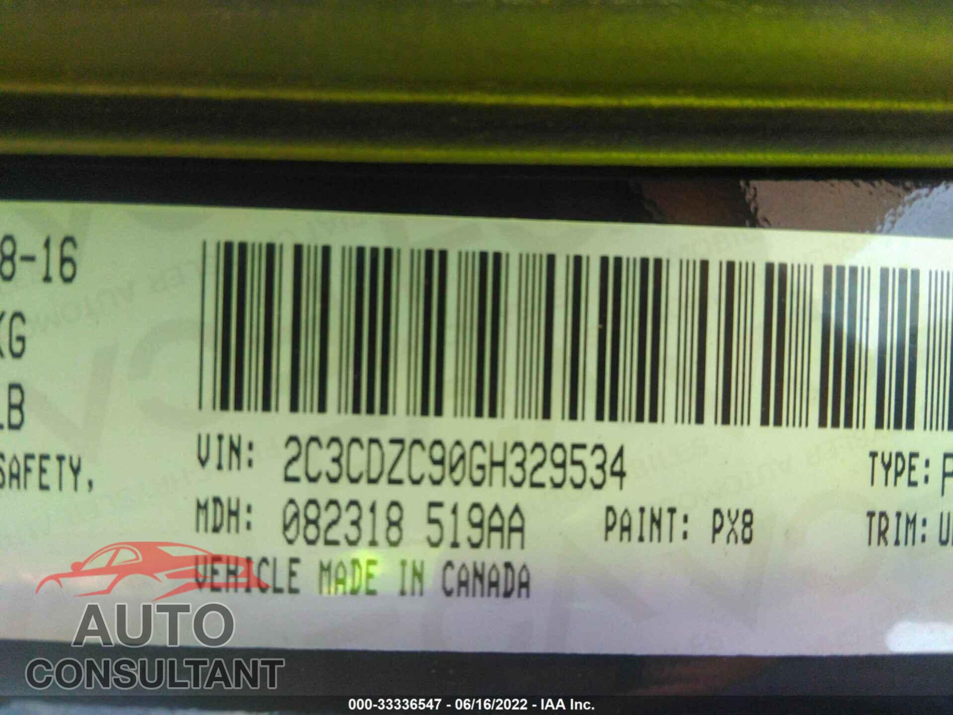 DODGE CHALLENGER 2016 - 2C3CDZC90GH329534