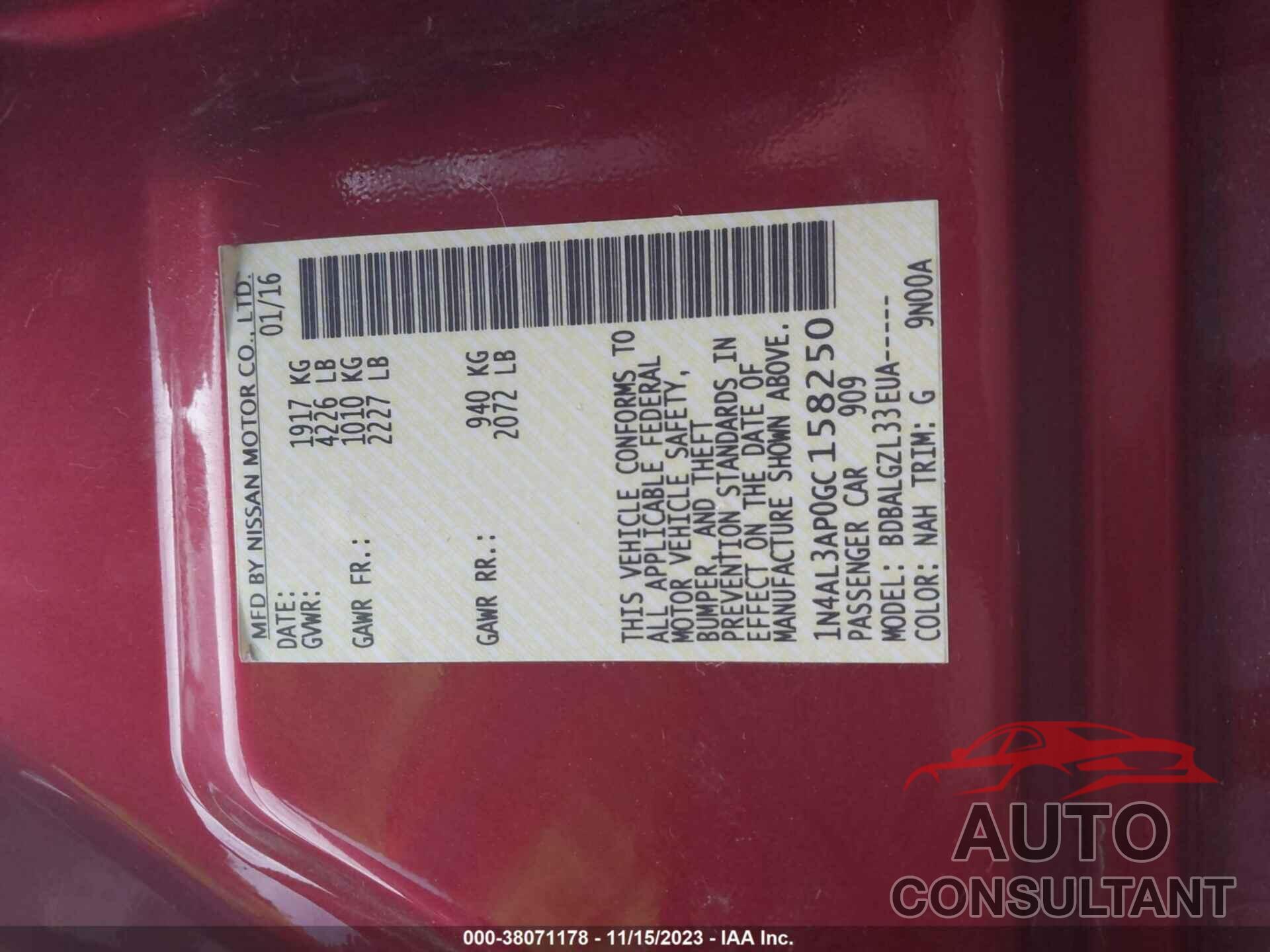 NISSAN ALTIMA 2016 - 1N4AL3AP0GC158250