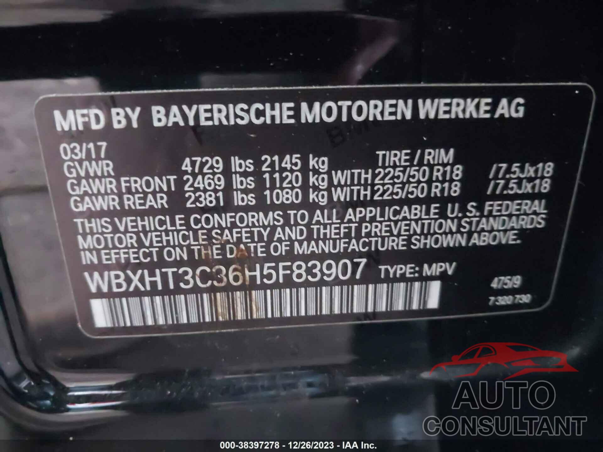 BMW X1 2017 - WBXHT3C36H5F83907