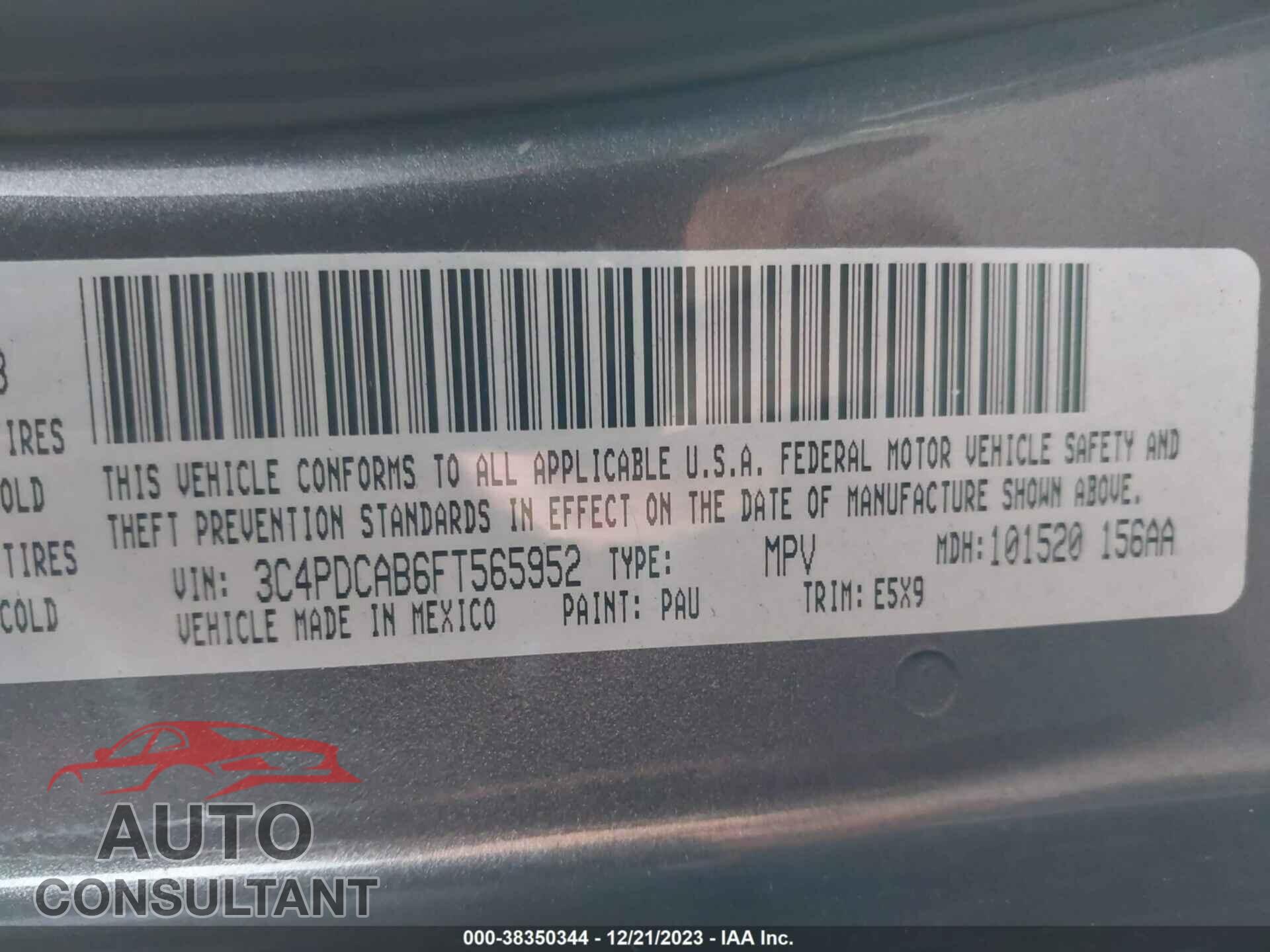 DODGE JOURNEY 2015 - 3C4PDCAB6FT565952