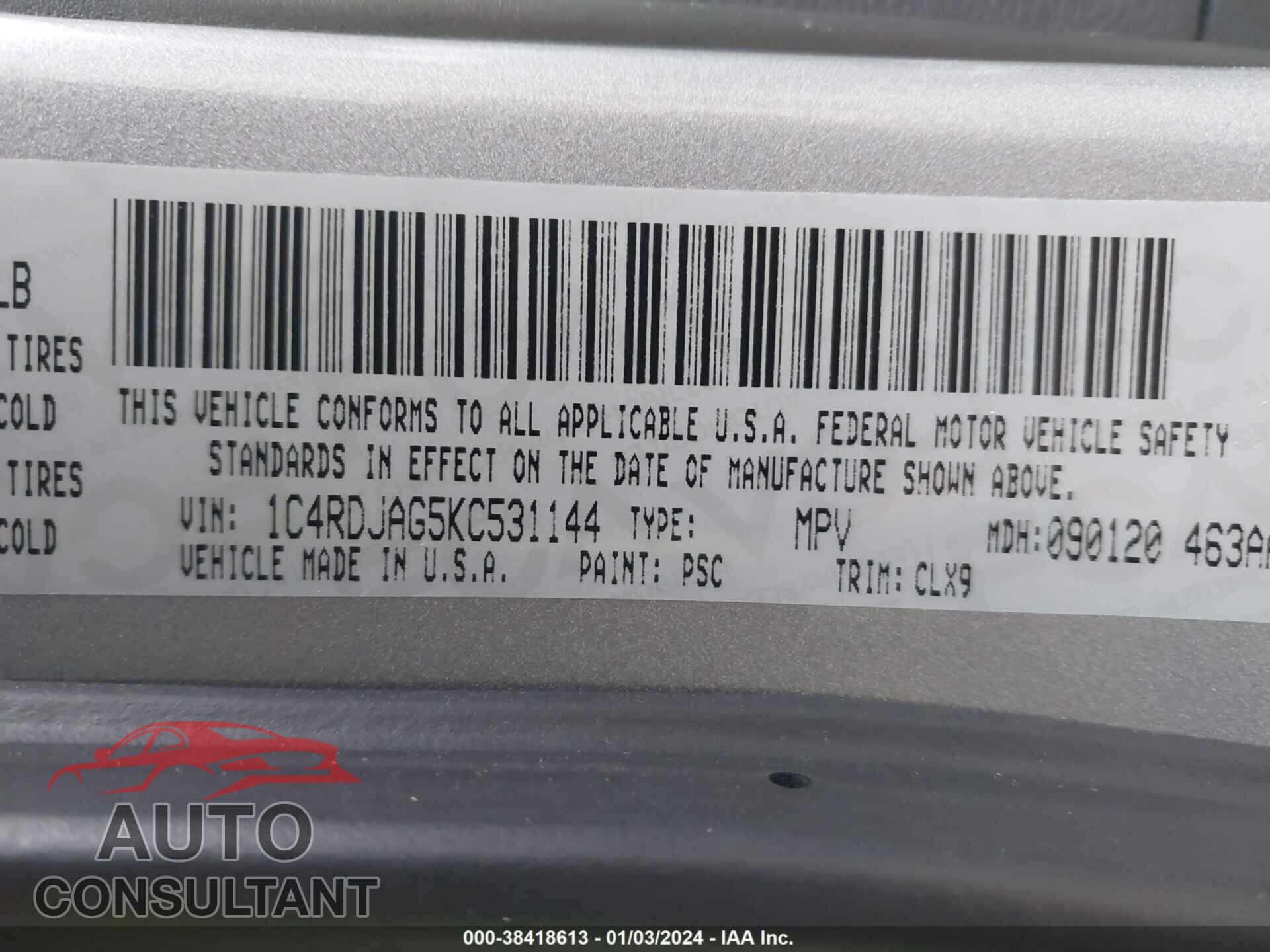 DODGE DURANGO 2019 - 1C4RDJAG5KC531144