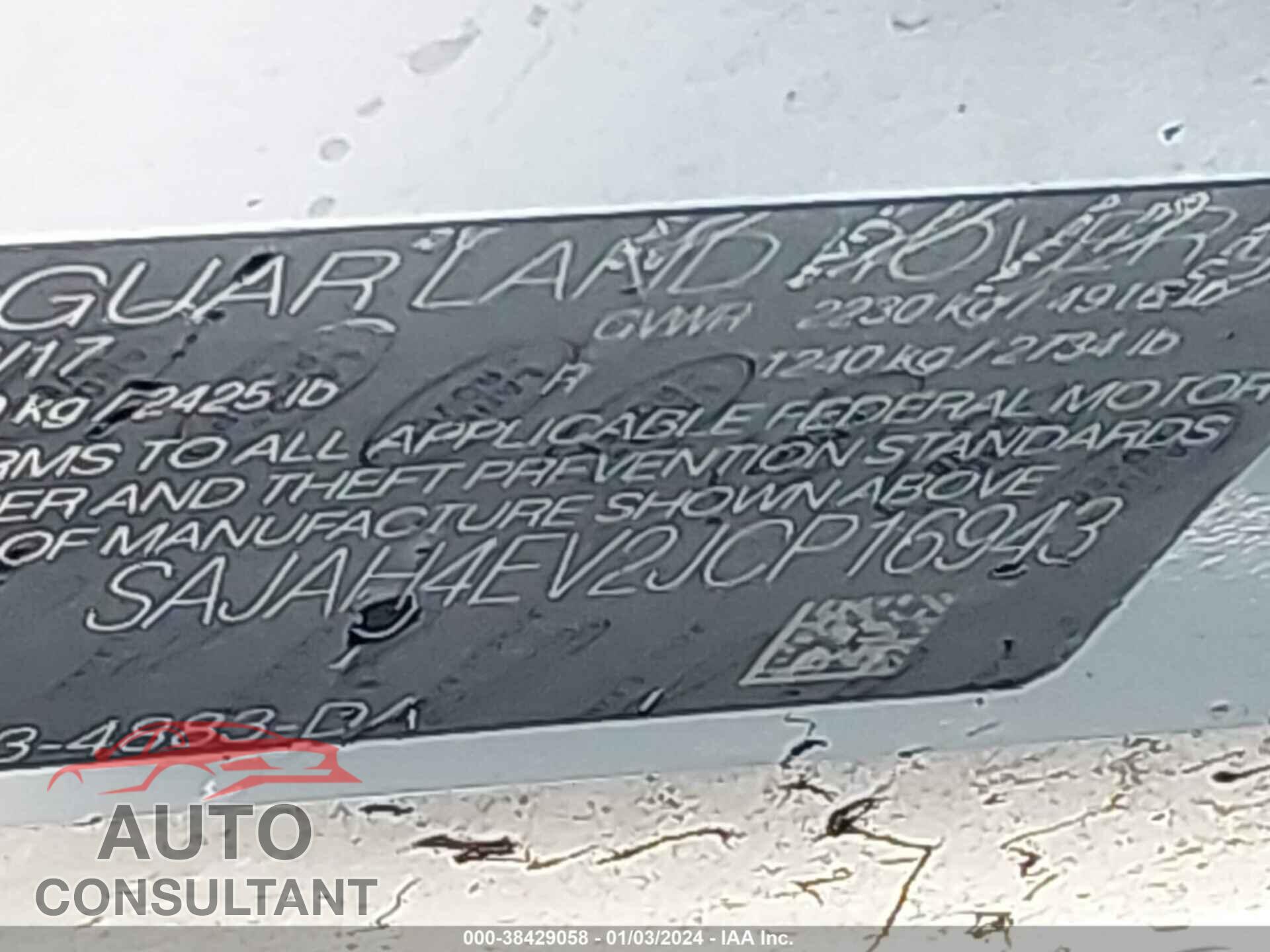 JAGUAR XE 2018 - SAJAH4EV2JCP16943