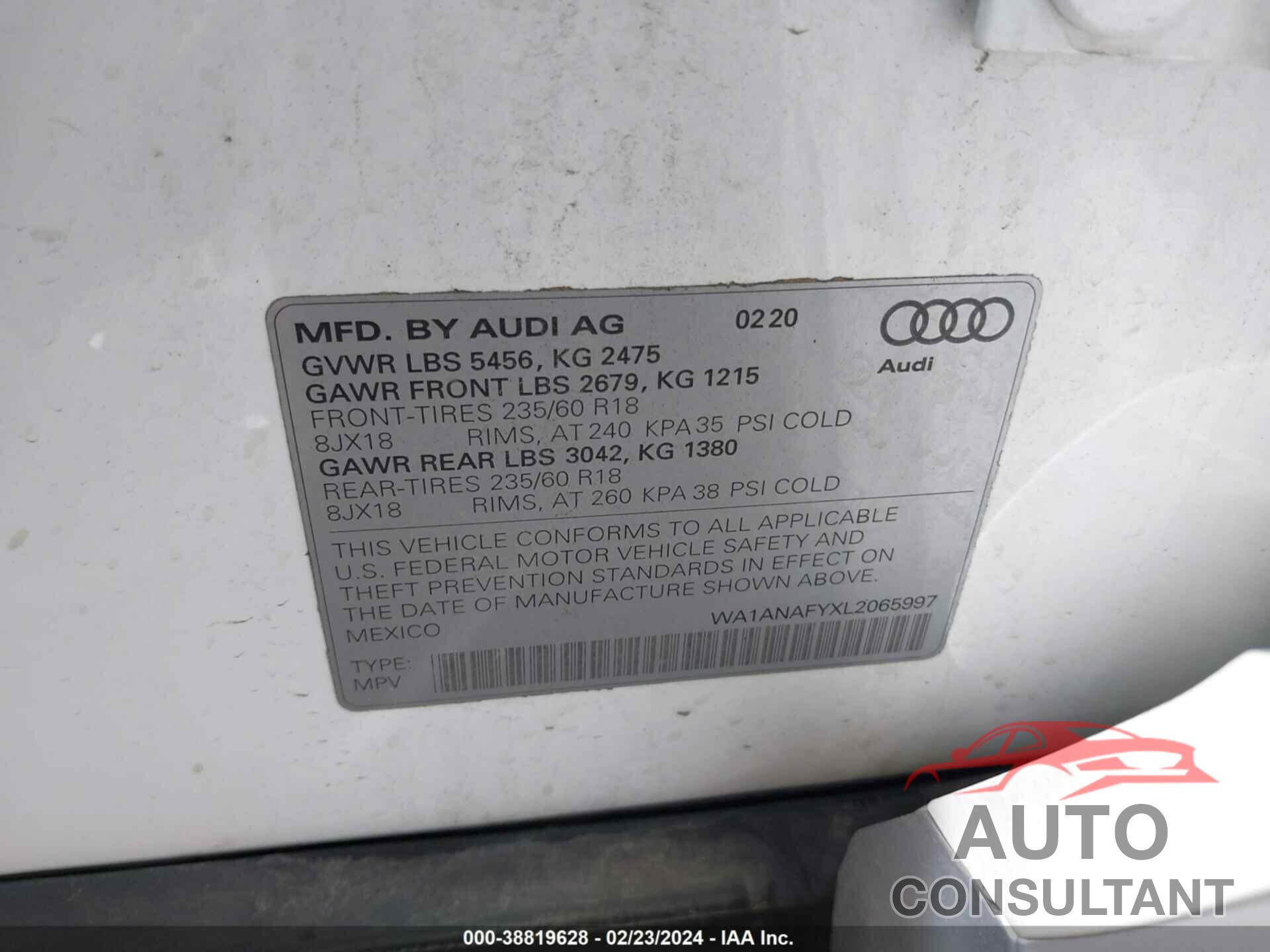 AUDI Q5 2020 - WA1ANAFYXL2065997