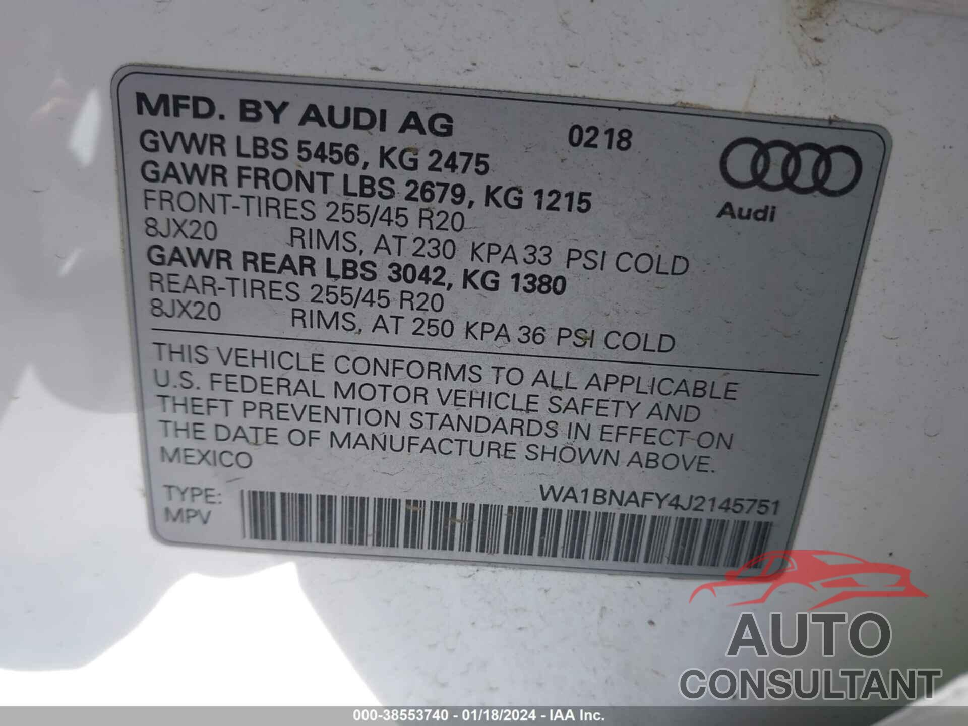 AUDI Q5 2018 - WA1BNAFY4J2145751