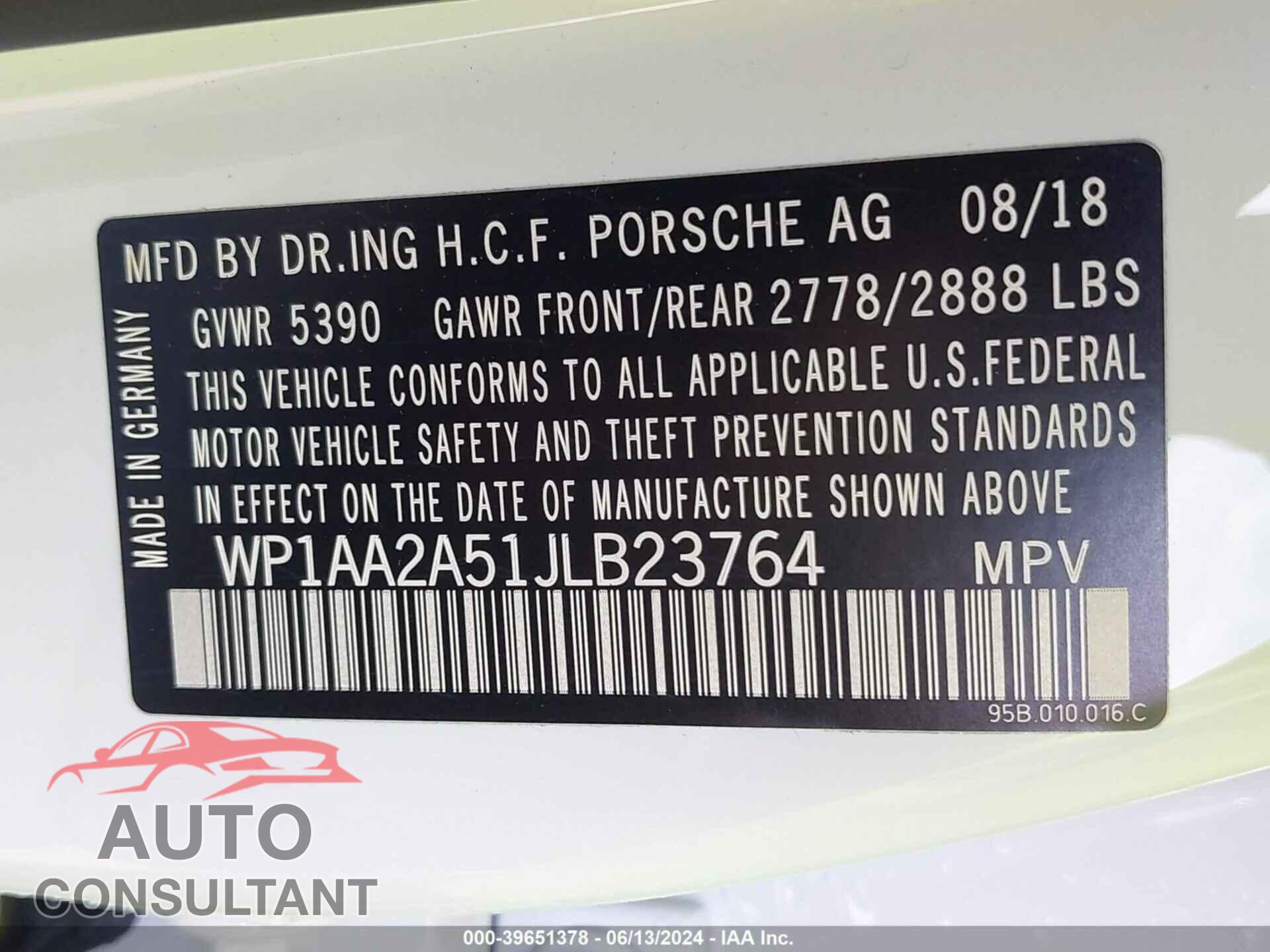 PORSCHE MACAN 2018 - WP1AA2A51JLB23764