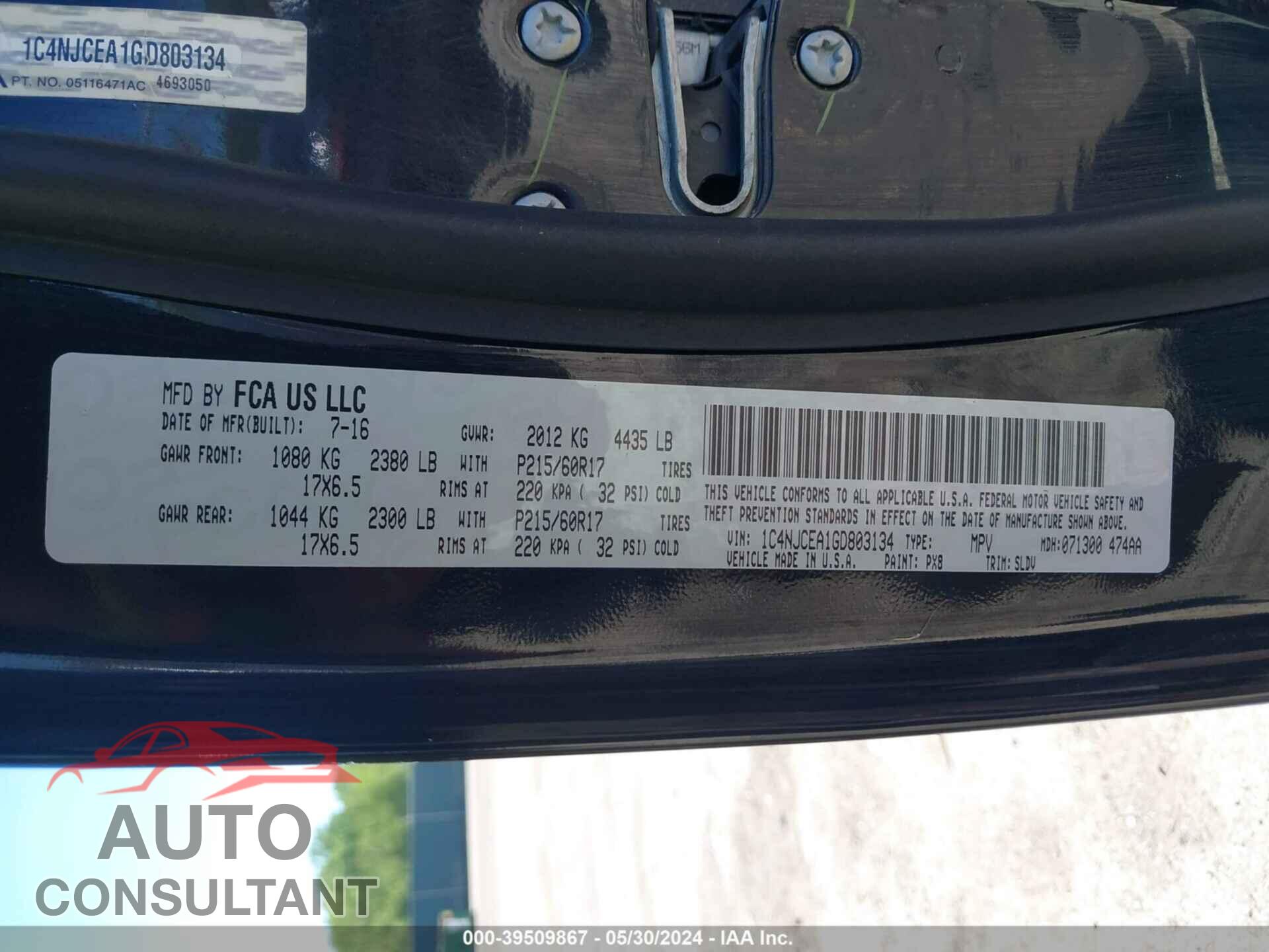 JEEP COMPASS 2016 - 1C4NJCEA1GD803134