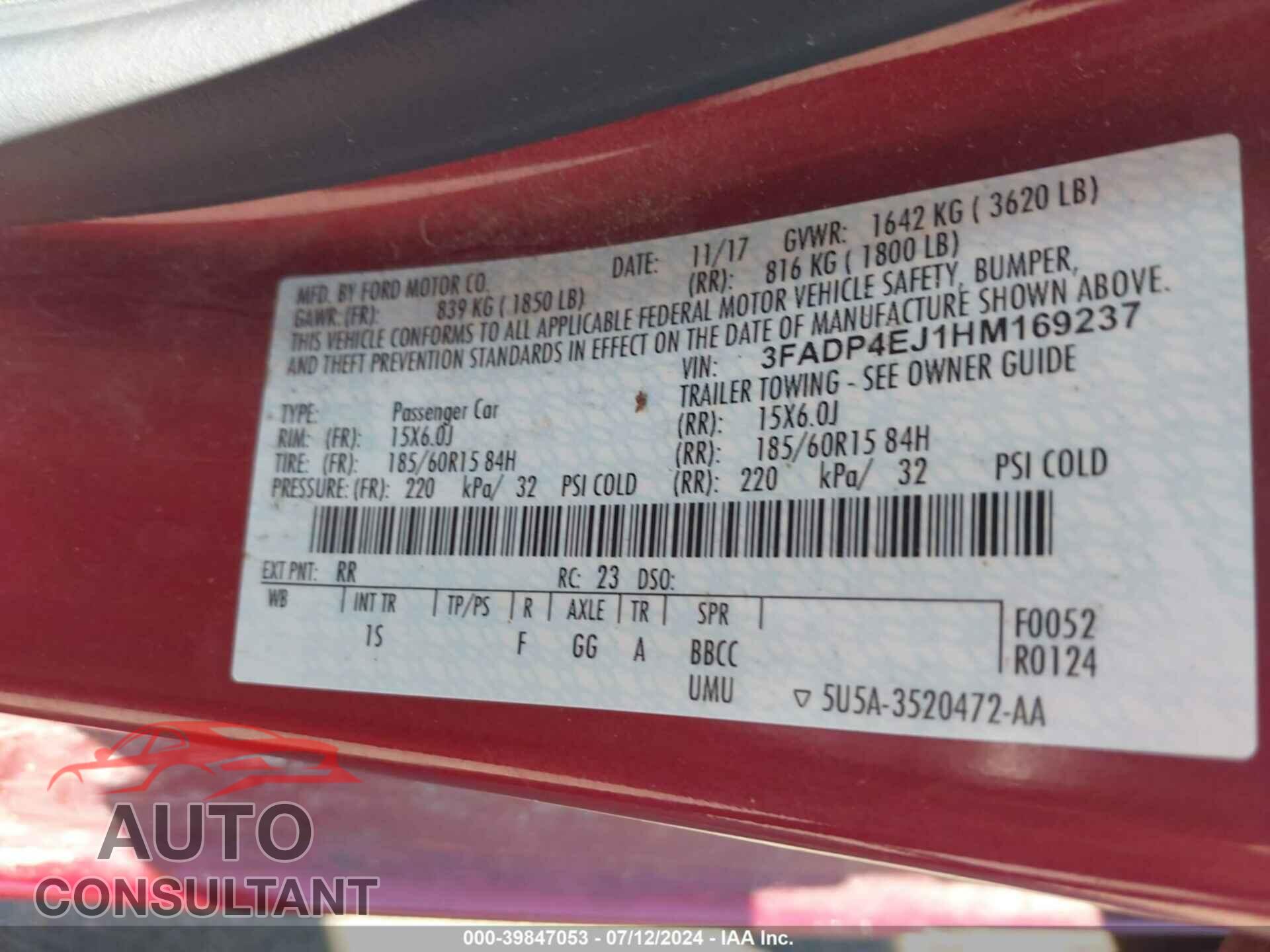 FORD FIESTA 2017 - 3FADP4EJ1HM169237