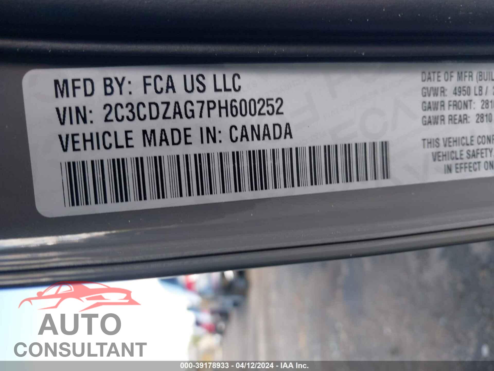 DODGE CHALLENGER 2023 - 2C3CDZAG7PH600252