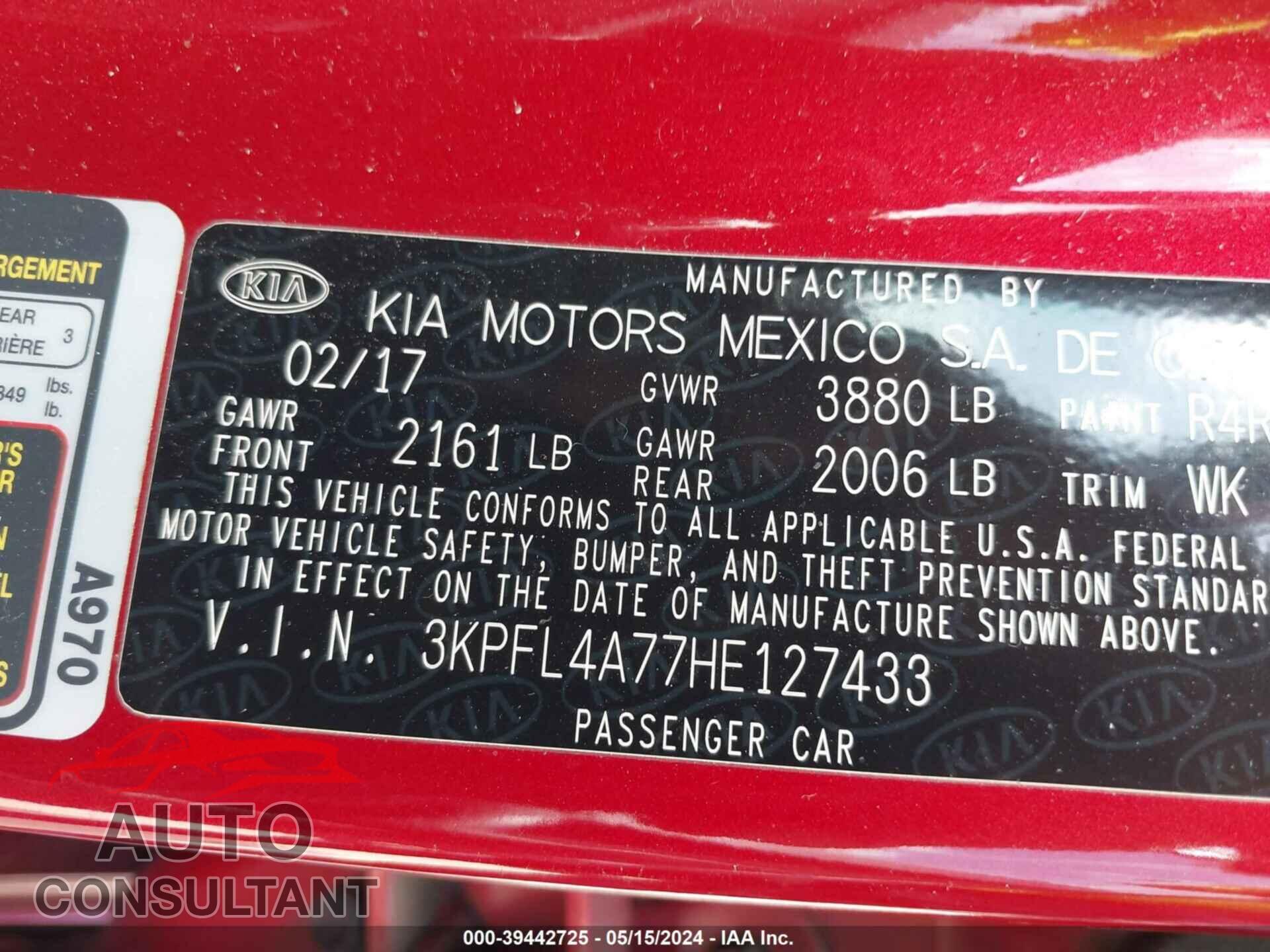 KIA FORTE 2017 - 3KPFL4A77HE127433