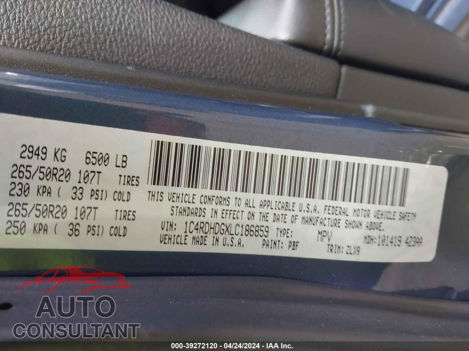 DODGE DURANGO 2020 - 1C4RDHDGXLC186859