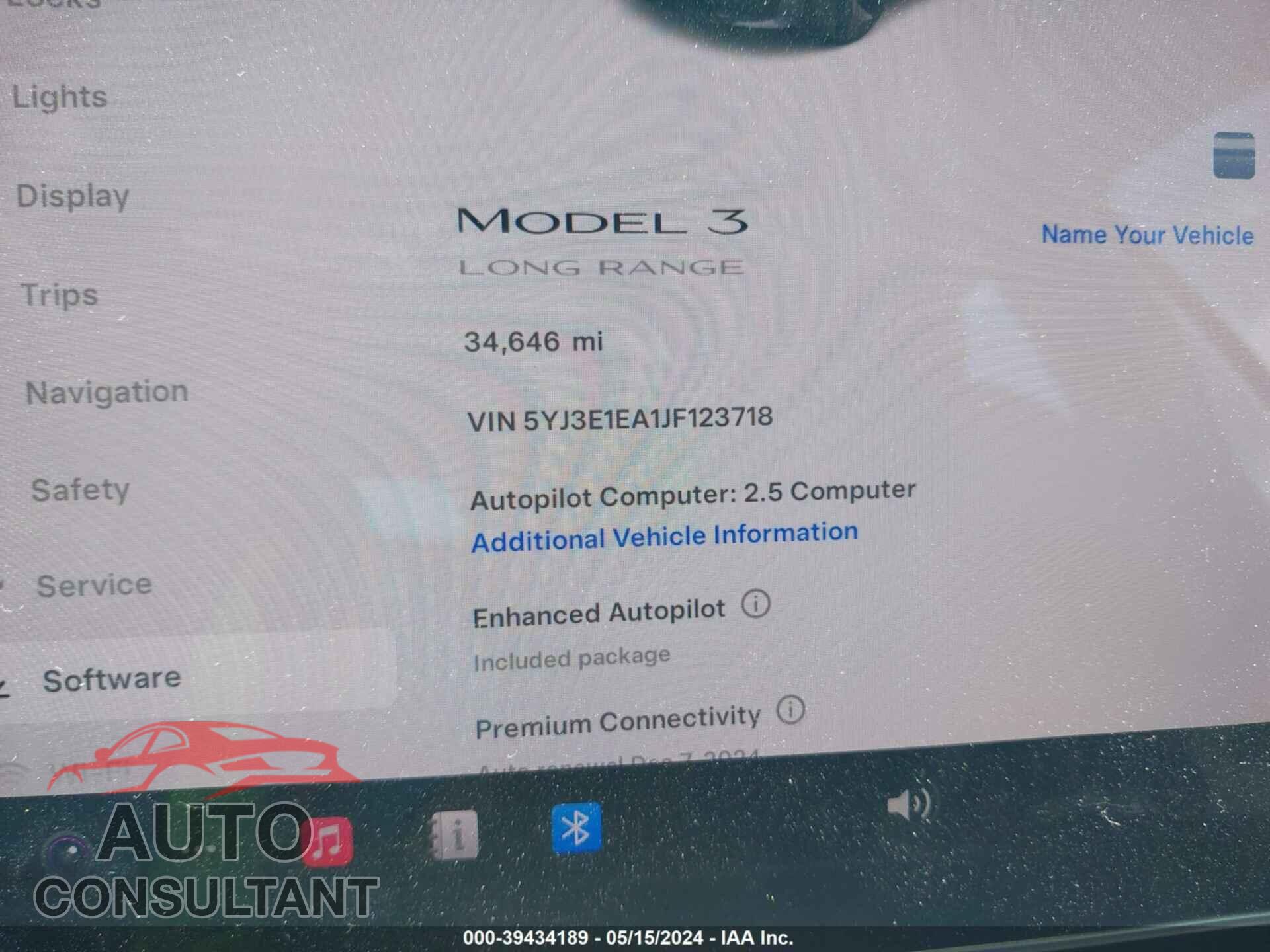 TESLA MODEL 3 2018 - 5YJ3E1EA1JF123718