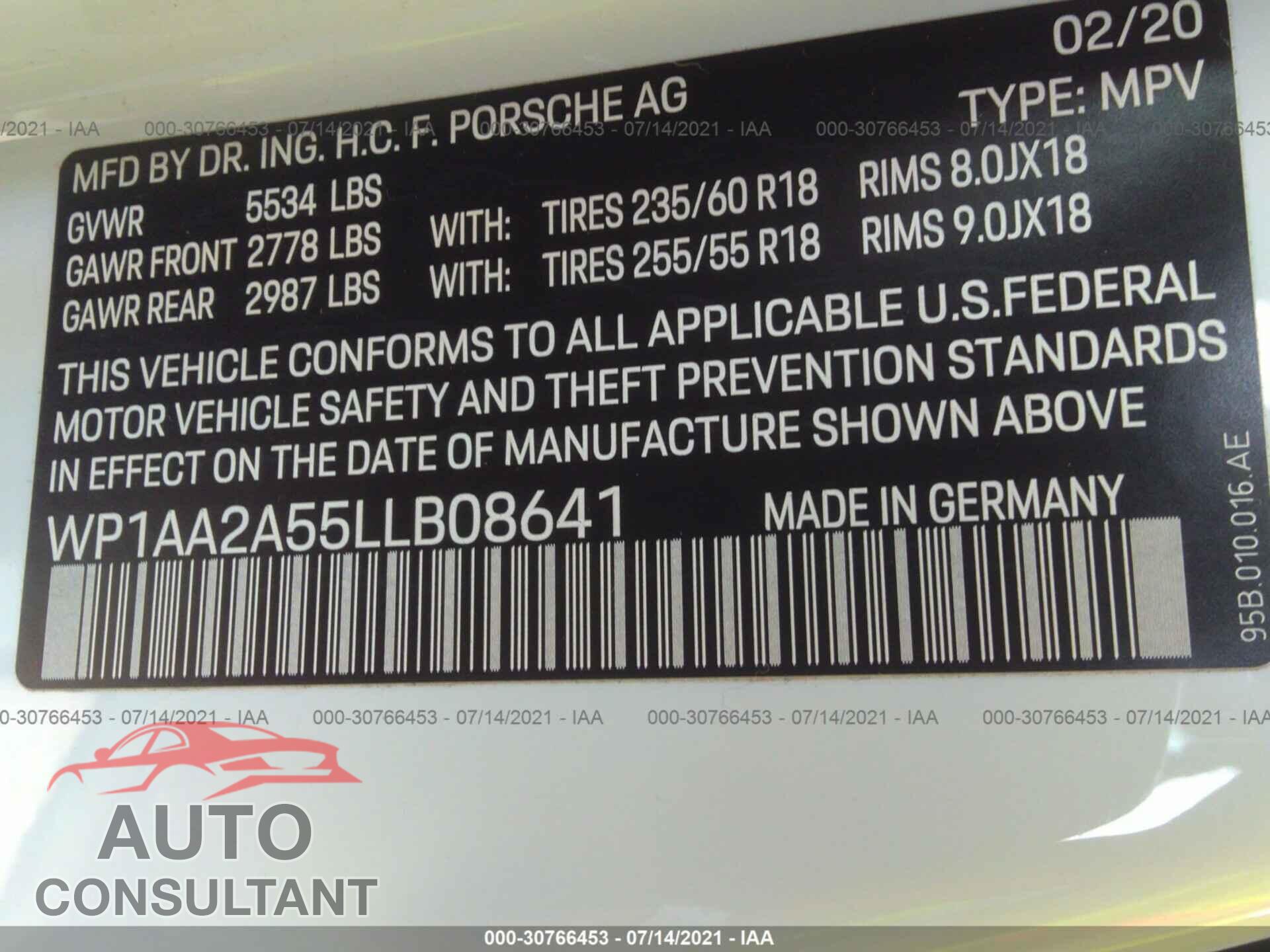 PORSCHE MACAN 2020 - WP1AA2A55LLB08641