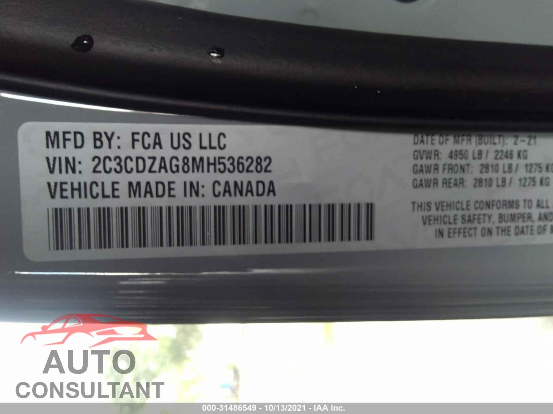 DODGE CHALLENGER 2021 - 2C3CDZAG8MH536282