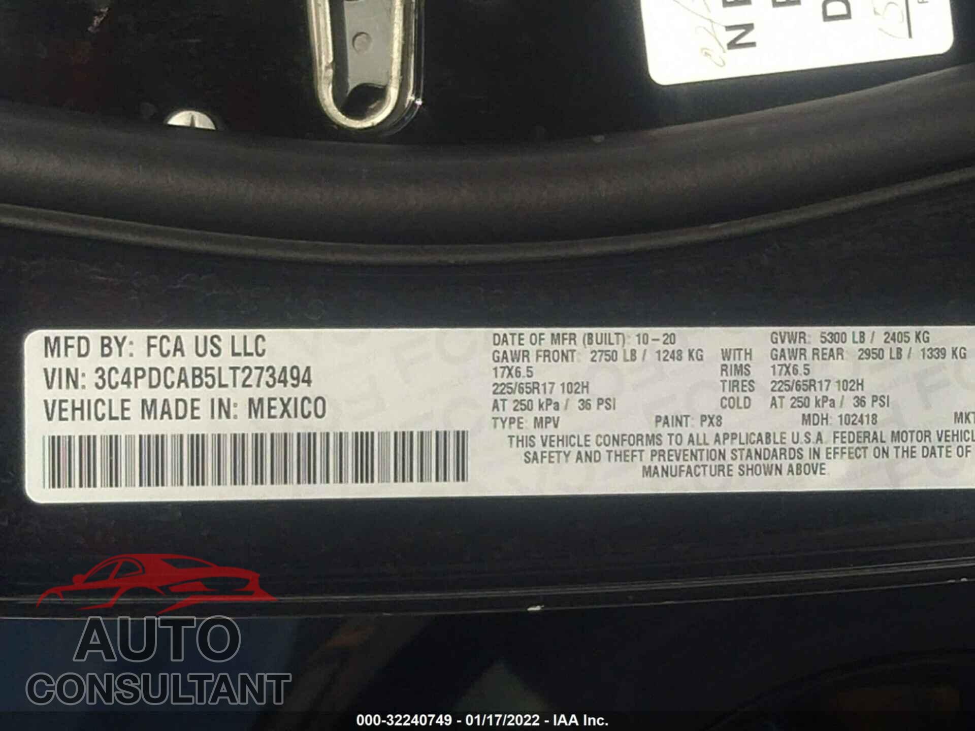 DODGE JOURNEY 2020 - 3C4PDCAB5LT273494