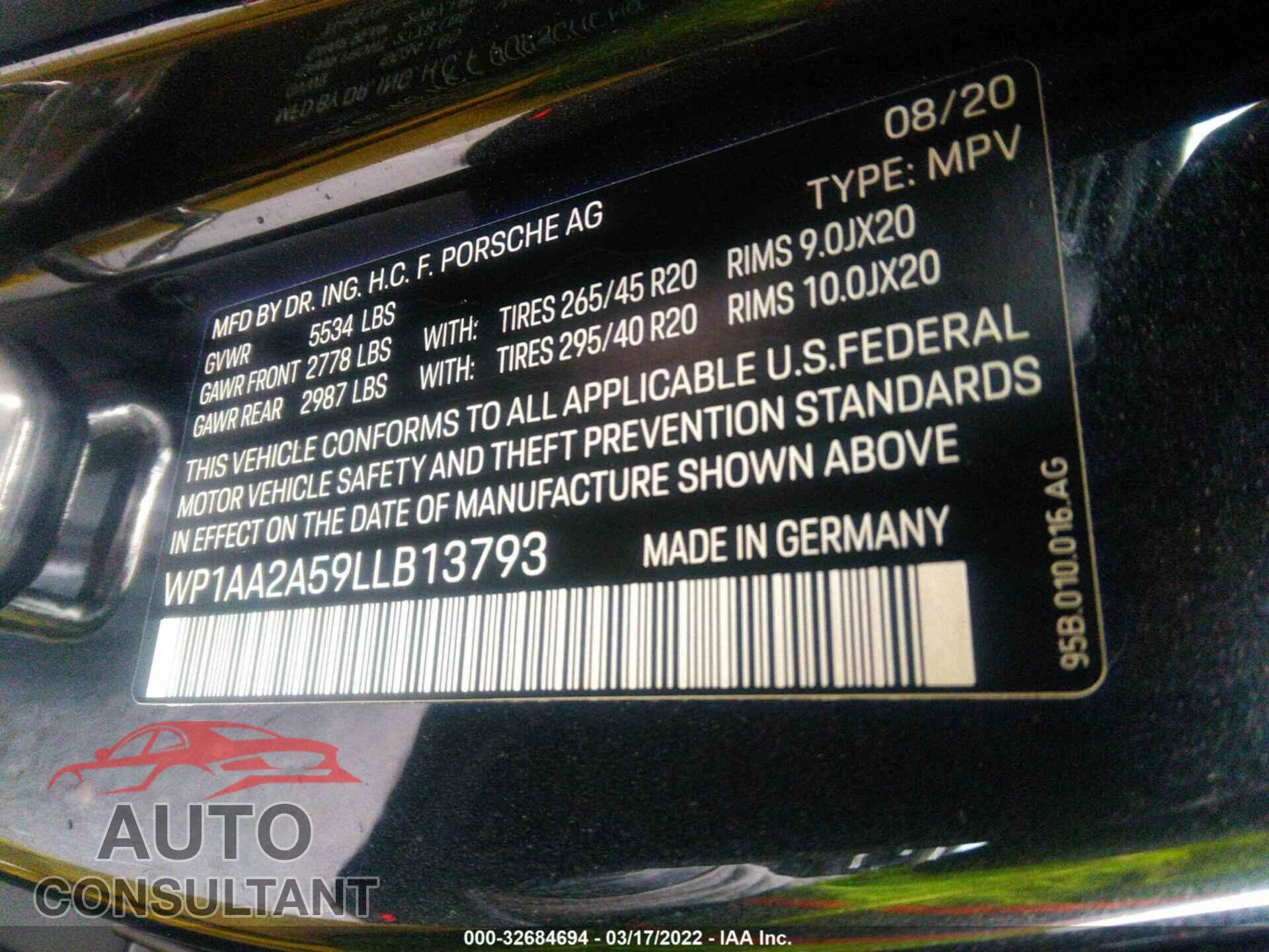 PORSCHE MACAN 2020 - WP1AA2A59LLB13793