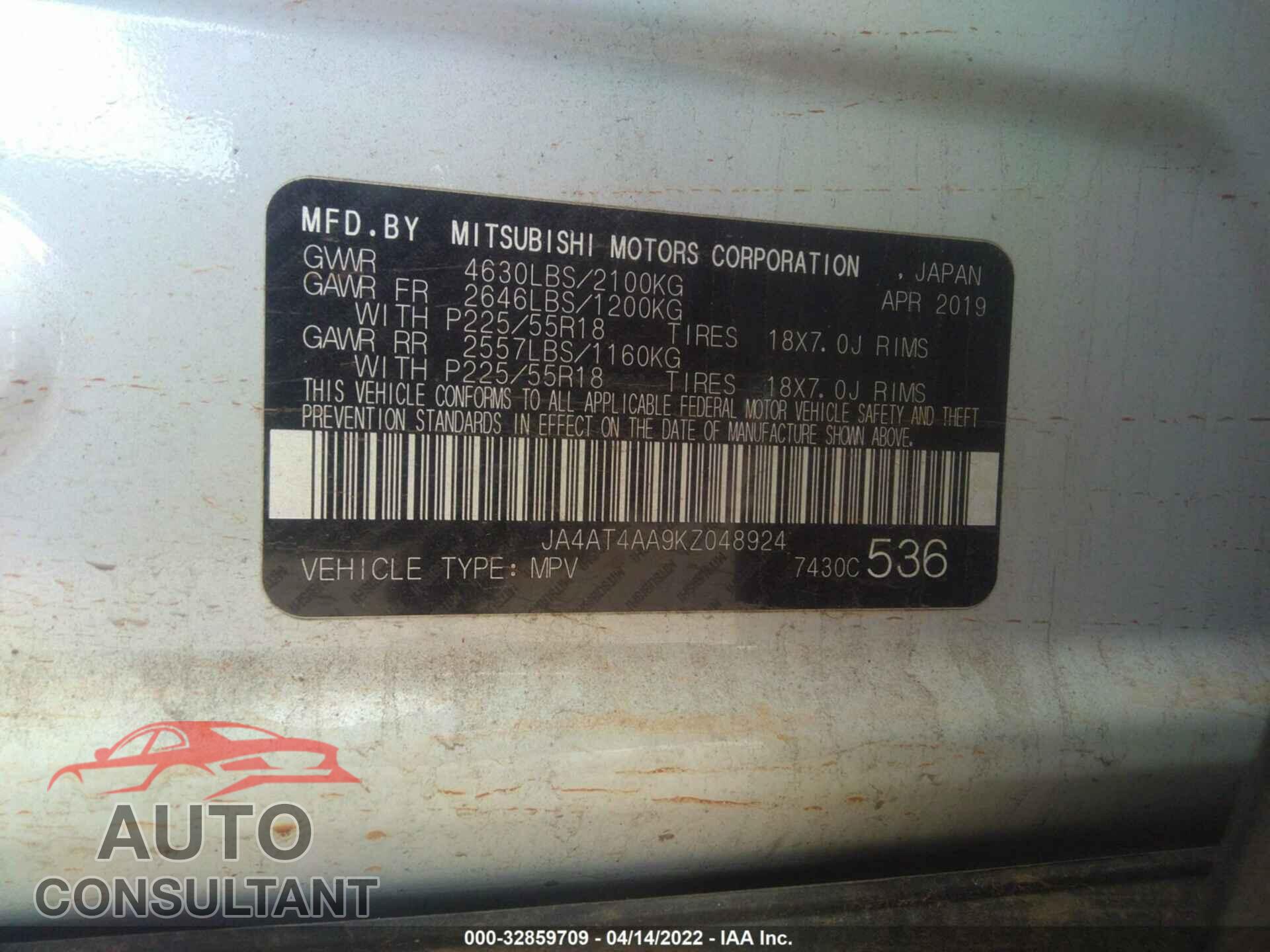 MITSUBISHI ECLIPSE CROSS 2019 - JA4AT4AA9KZ048924