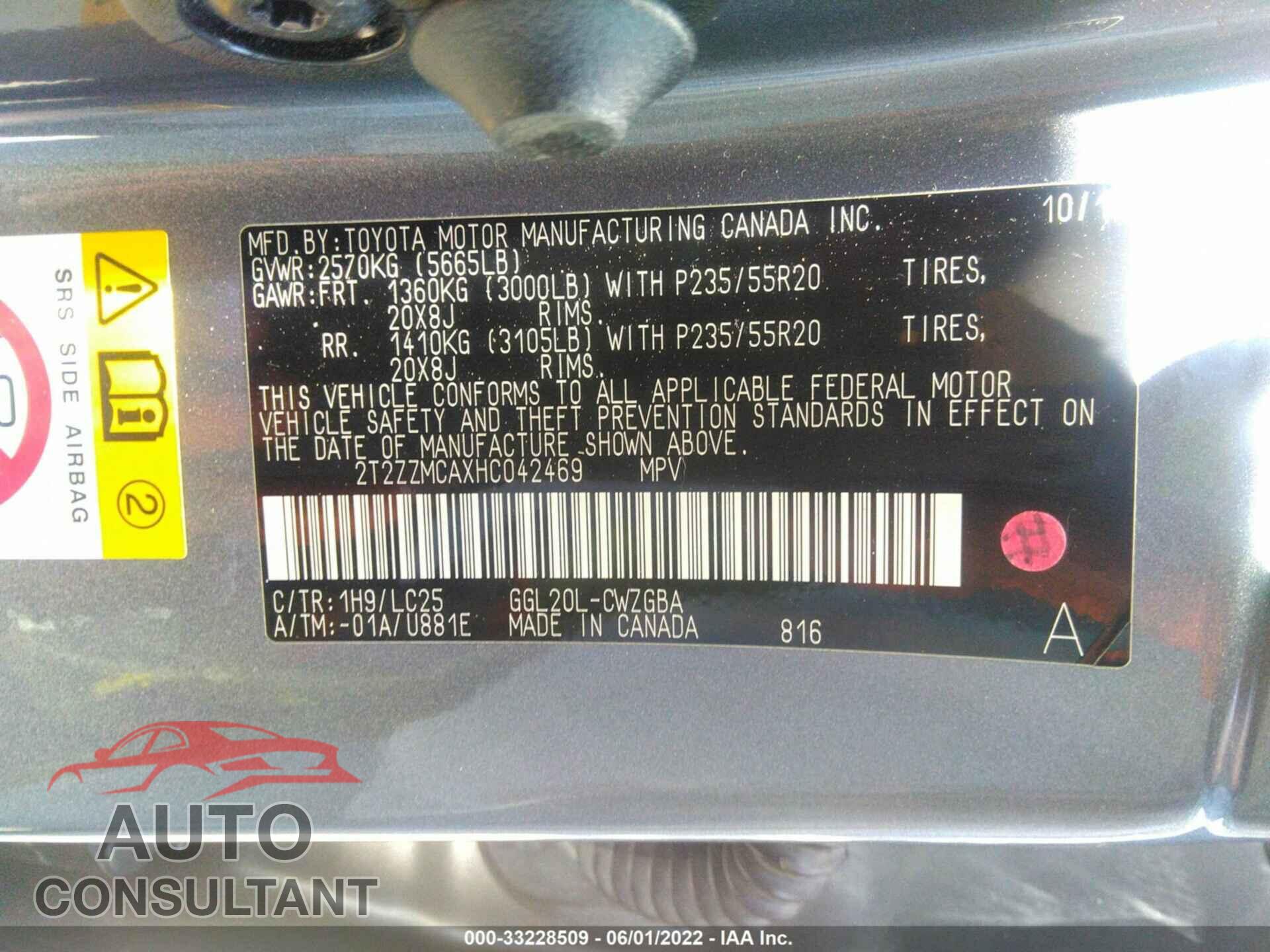 LEXUS RX 2017 - 2T2ZZMCAXHC042469