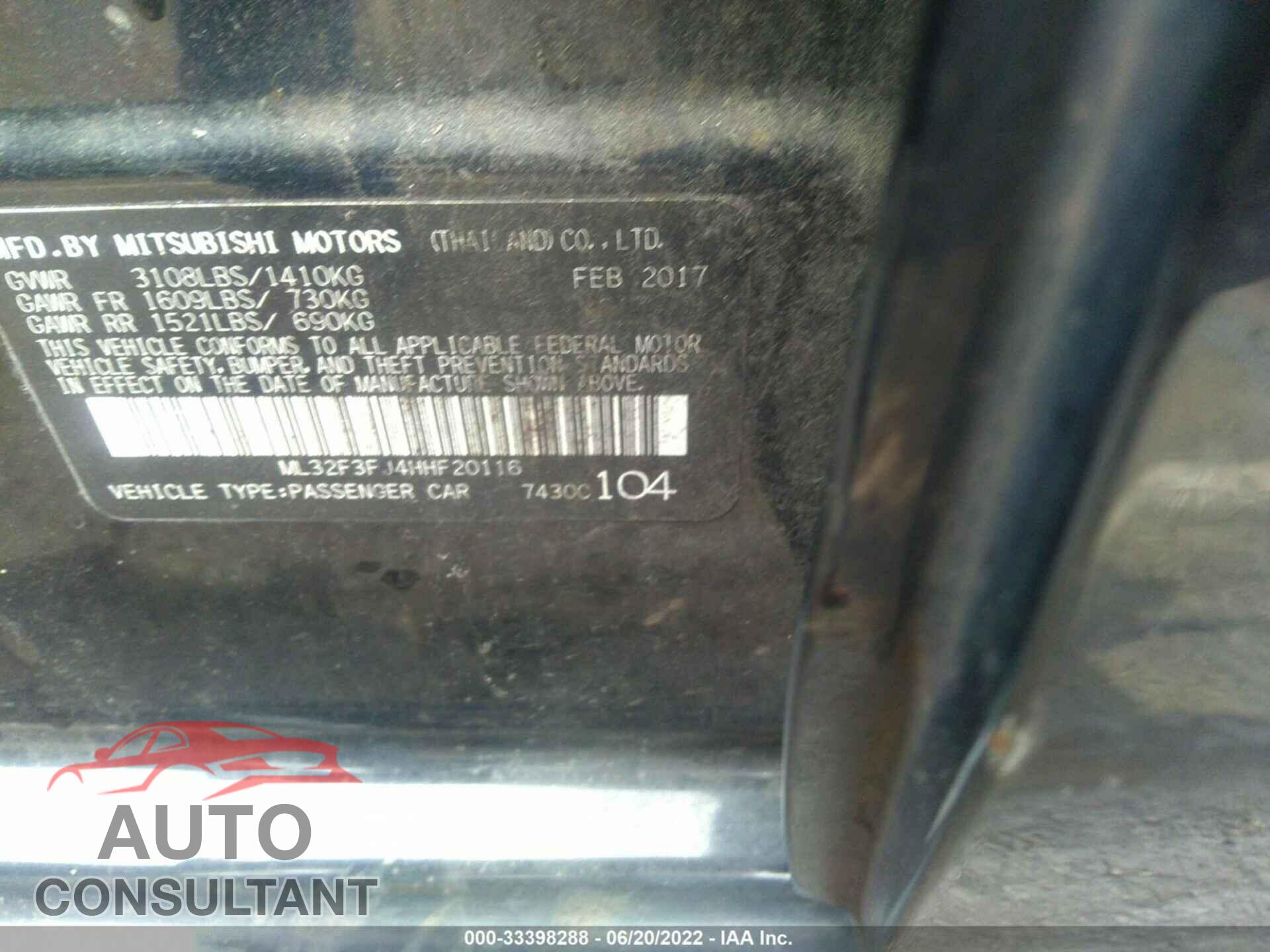 MITSUBISHI MIRAGE G4 2017 - ML32F3FJ4HHF20116