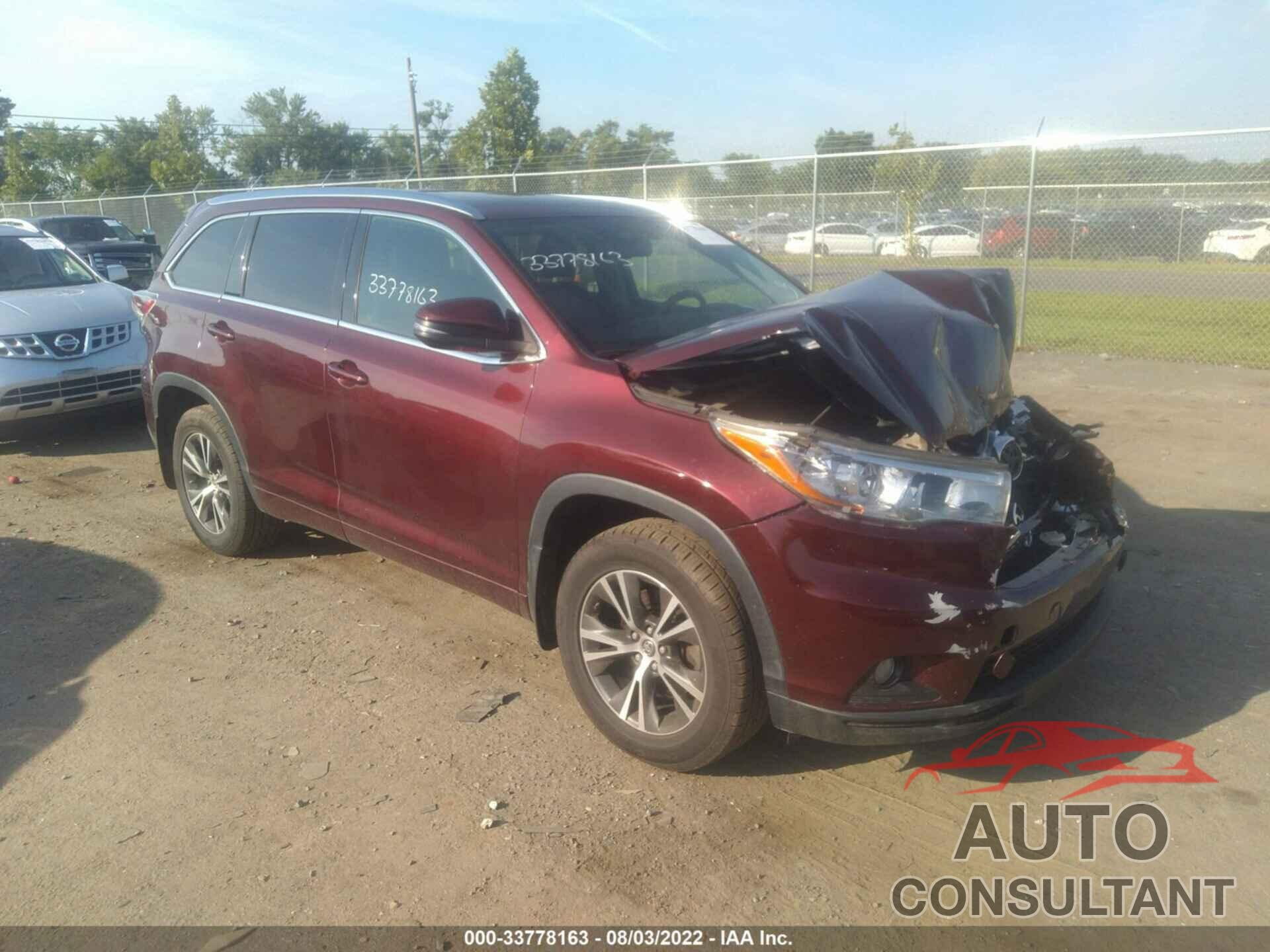 TOYOTA HIGHLANDER 2016 - 5TDJKRFH5GS296656