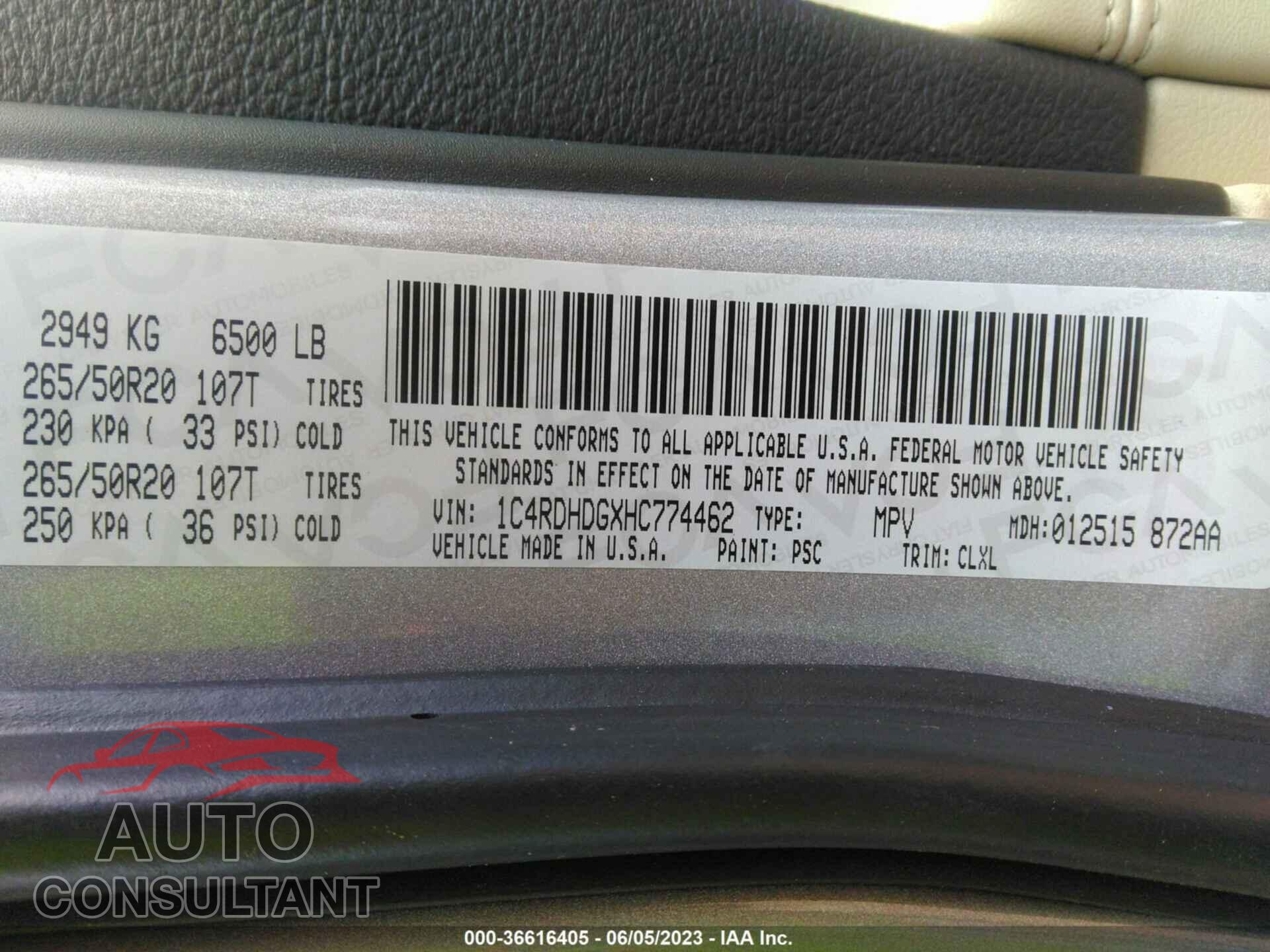 DODGE DURANGO 2017 - 1C4RDHDGXHC774462