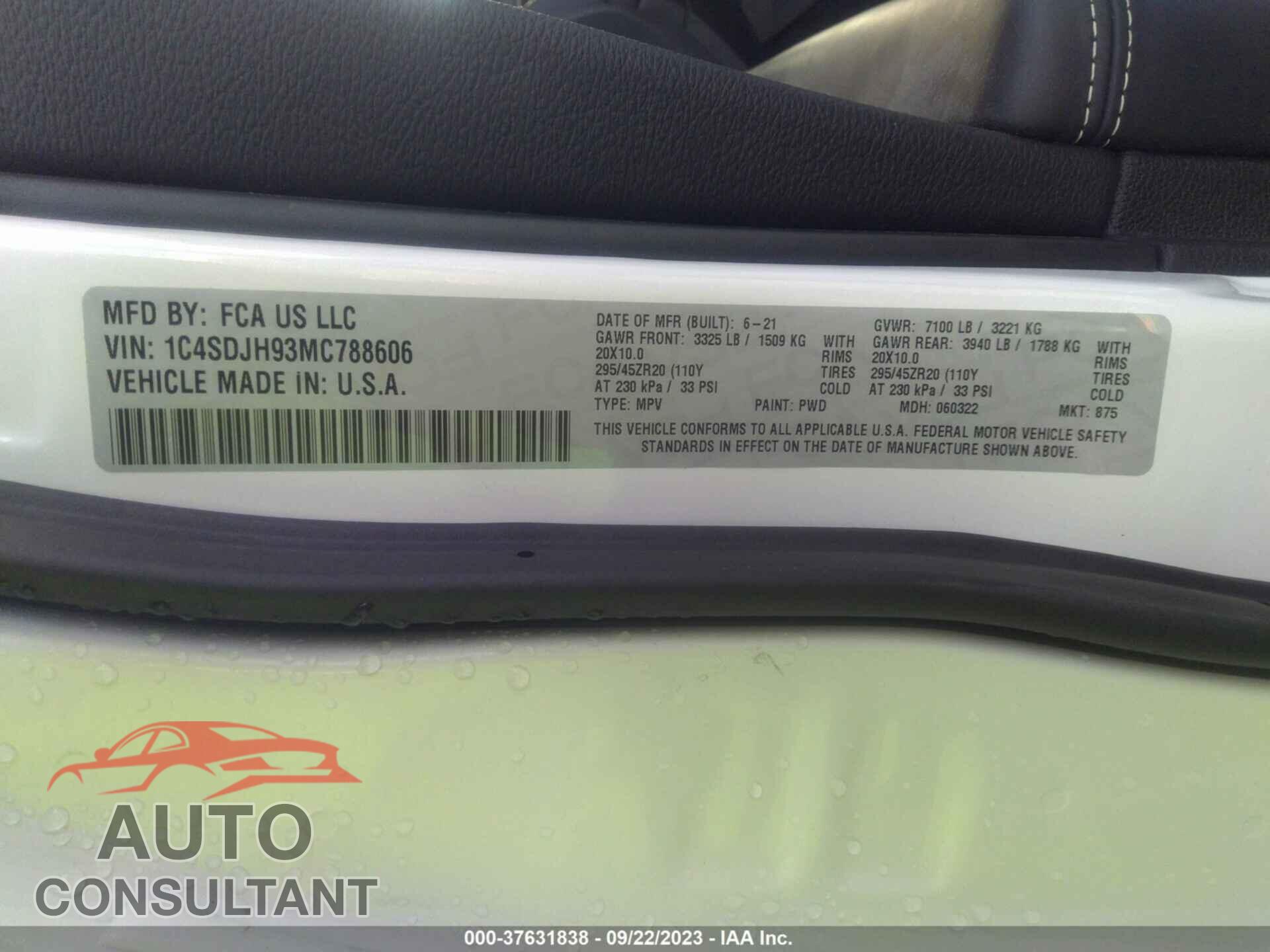 DODGE DURANGO 2021 - 1C4SDJH93MC788606