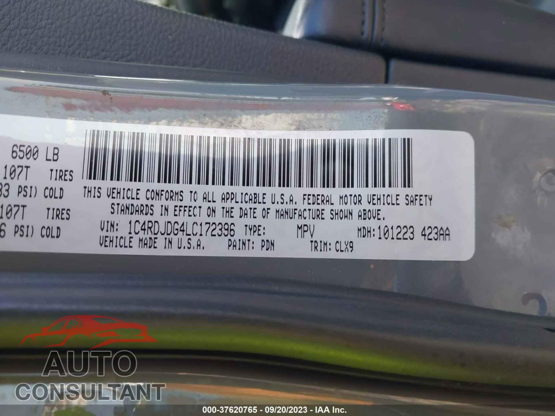 DODGE DURANGO 2020 - 1C4RDJDG4LC172396