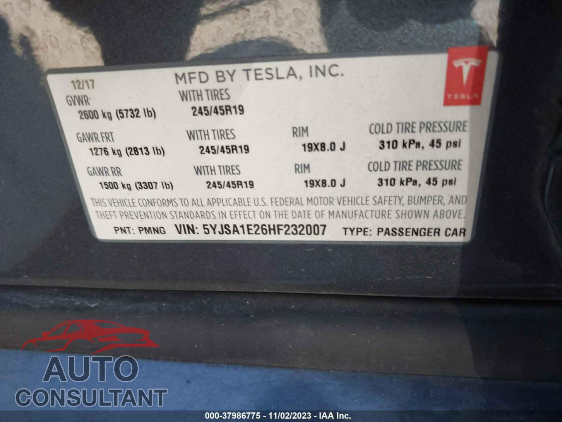TESLA MODEL S 2017 - 5YJSA1E26HF232007