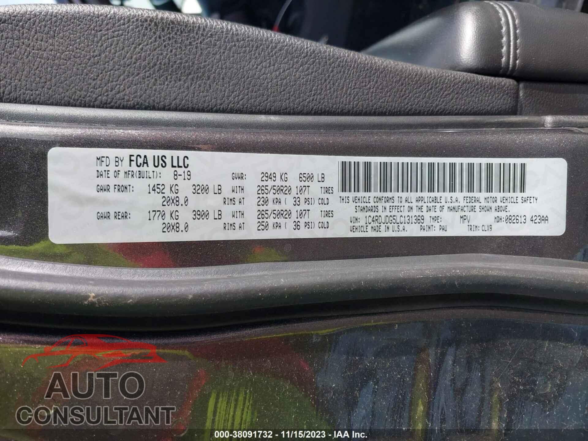 DODGE DURANGO 2020 - 1C4RDJDG5LC131369