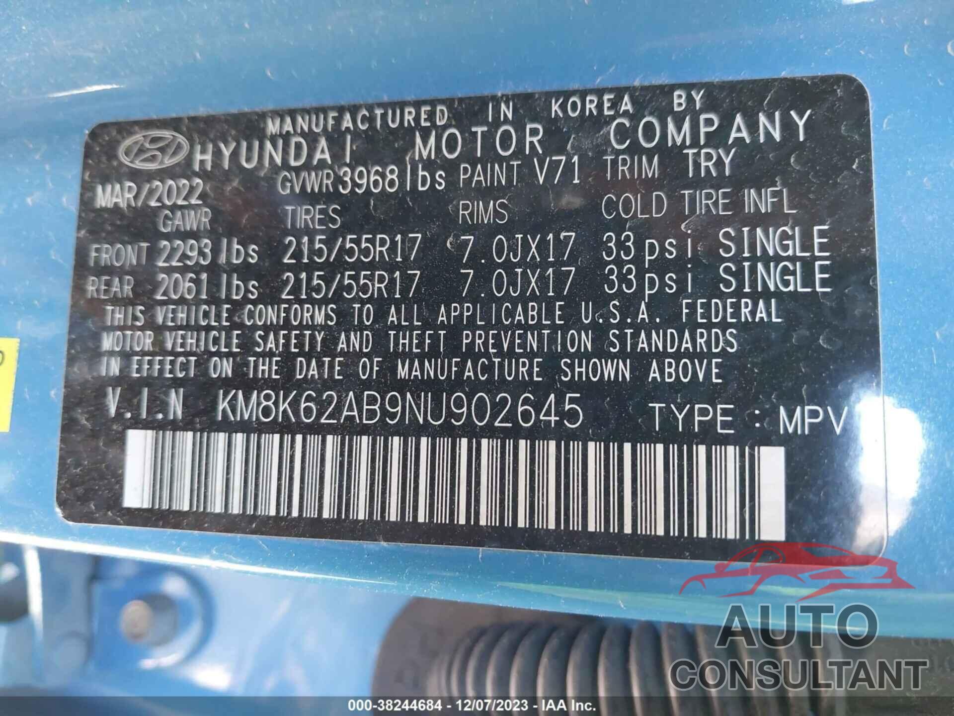 HYUNDAI KONA 2022 - KM8K62AB9NU902645