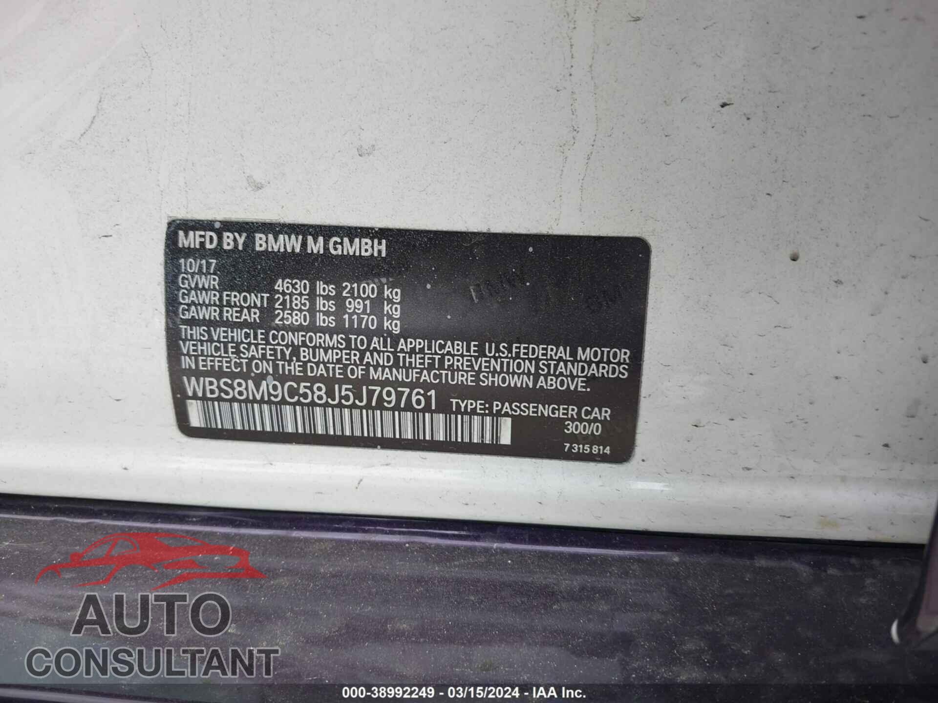 BMW M3 2018 - WBS8M9C58J5J79761