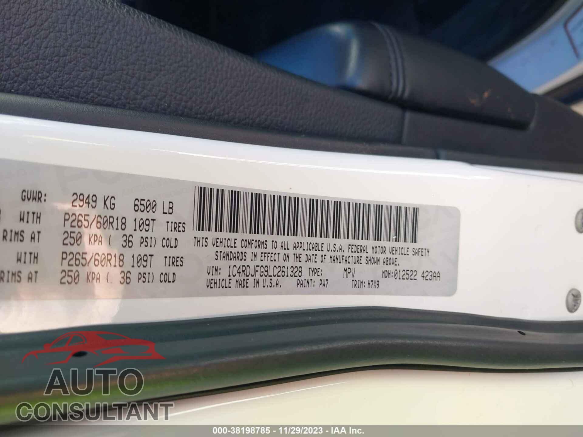 DODGE DURANGO 2020 - 1C4RDJFG9LC261328